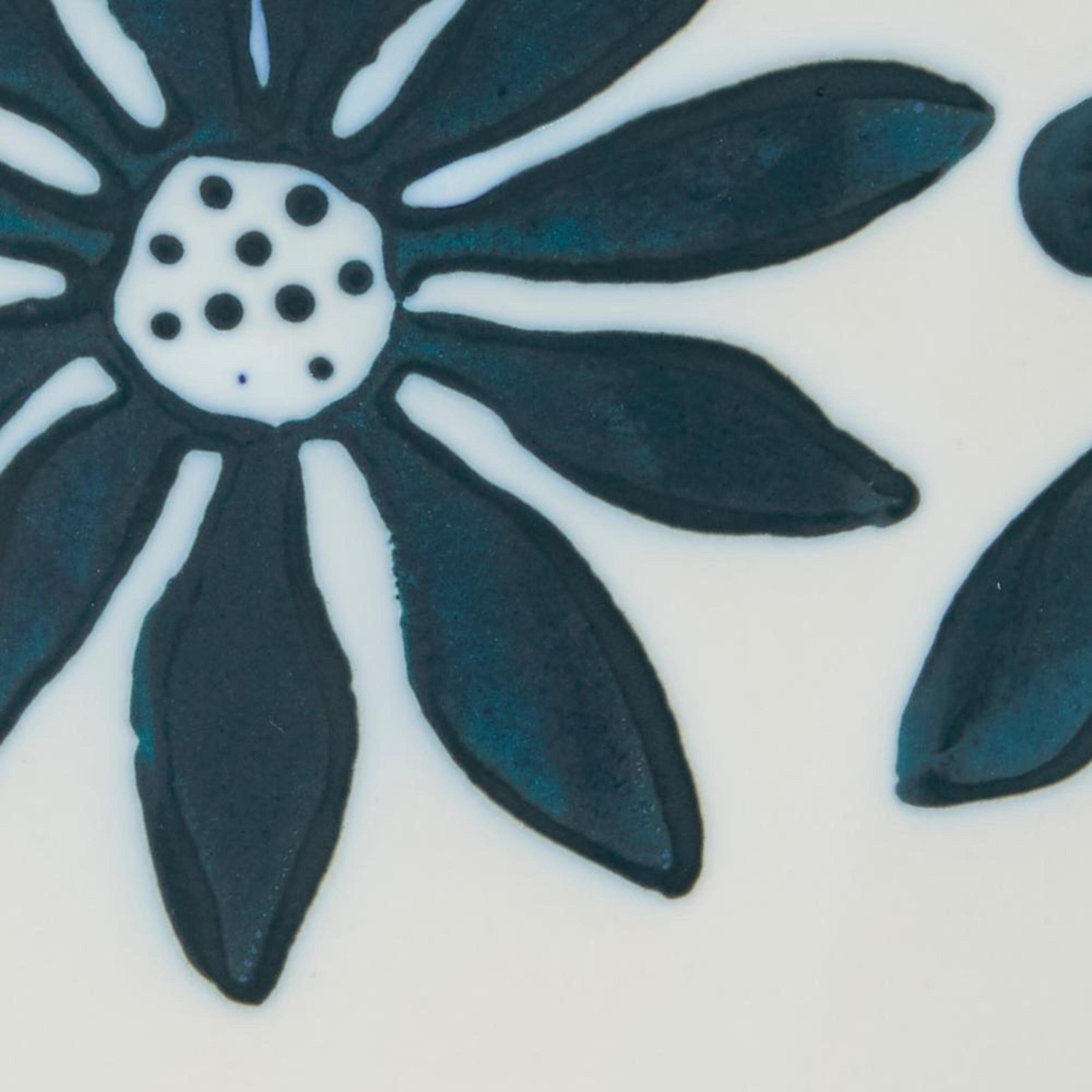 The Novogratz 12" Floral Handmade Blue Ceramic Vase