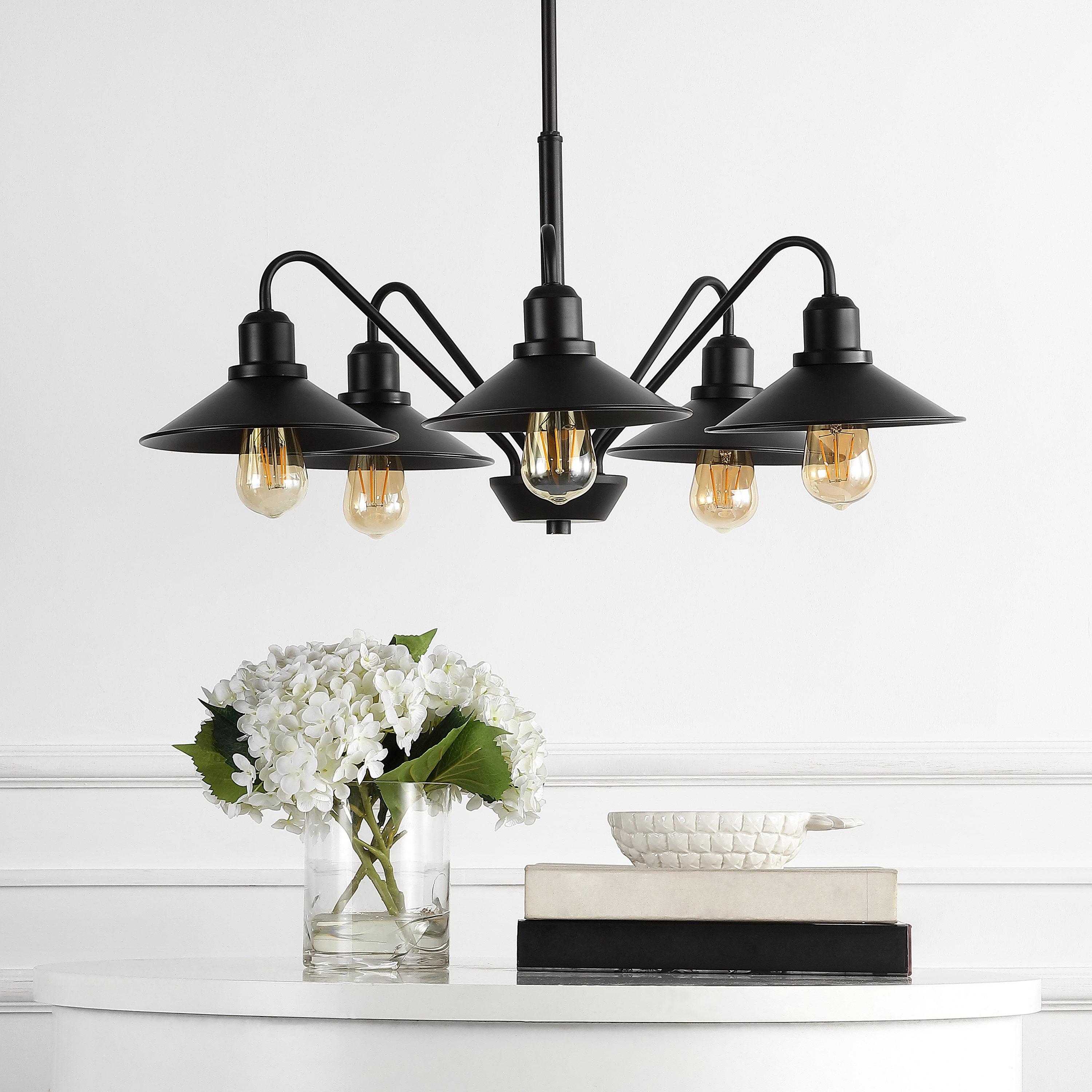Cole 27" 5-Light Metal Farmhouse Industrial LED Pendant, Oil Rubbed Bronze