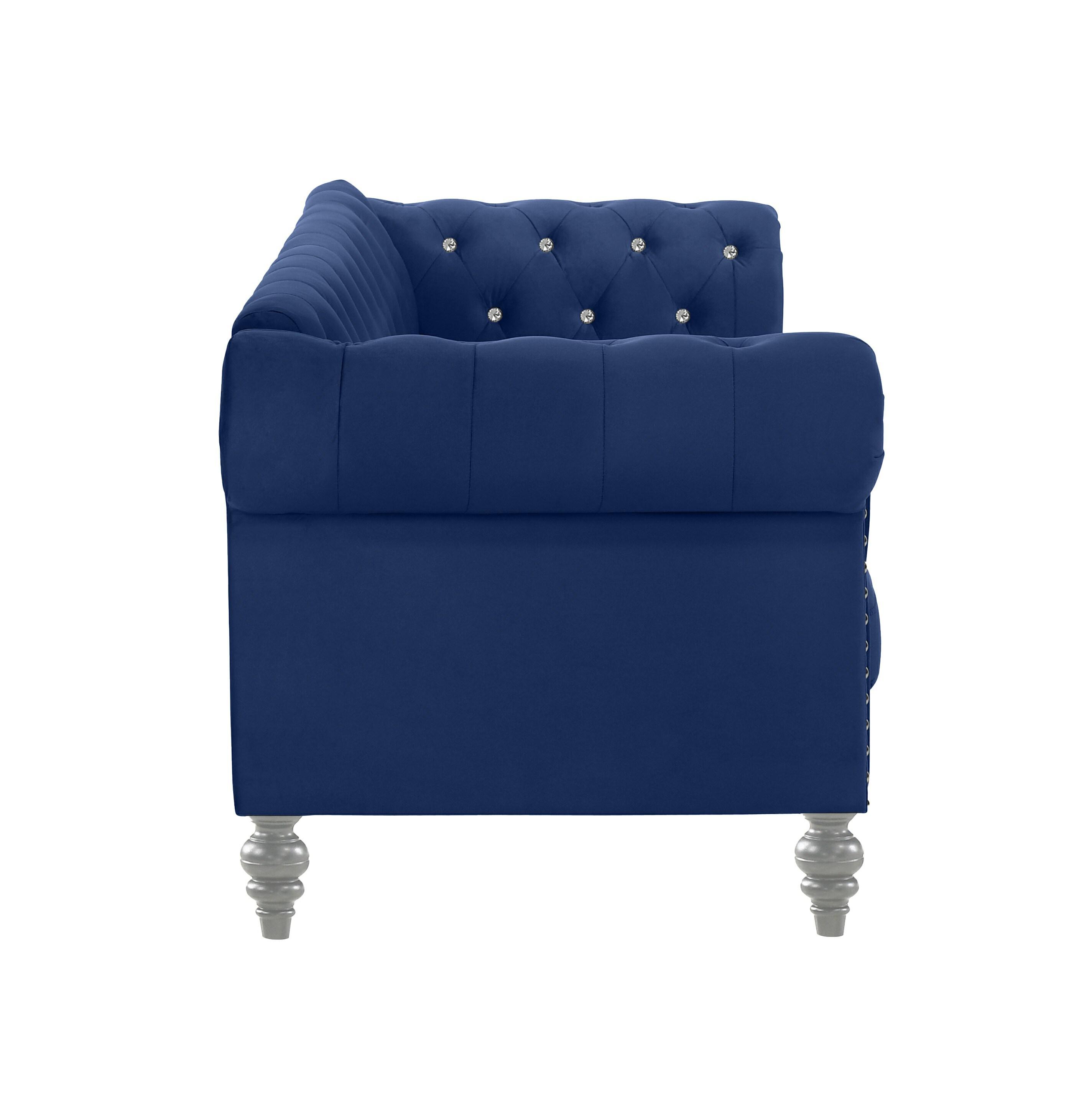 New Classic Emma 2-Piece Crystal Velvet Loveseat & Sofa Set in Royal Blue