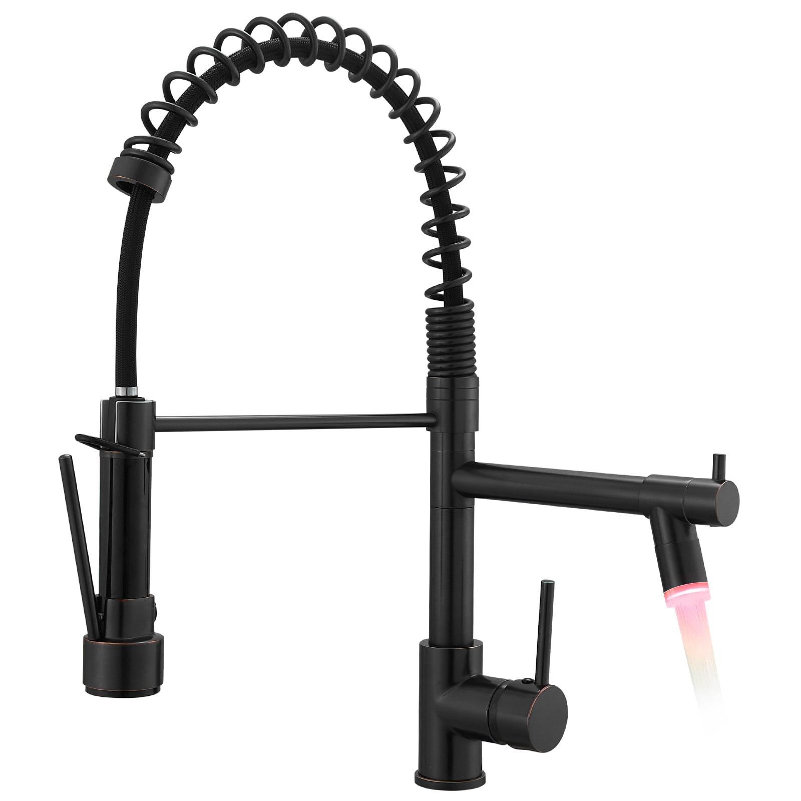 Fapully Commercial Single Handle Pull Down Sprayer Oil Rubbed Bronze Kitchen Faucet, Kitchen Sink Faucet with LED Light