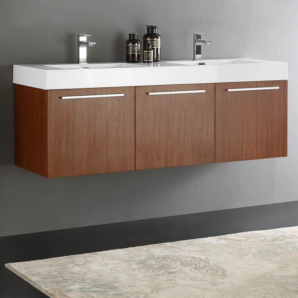 Fresca Vista 60'' Wall Mounted Modern Double Bathroom Vanity with Acrylic Vanity Top