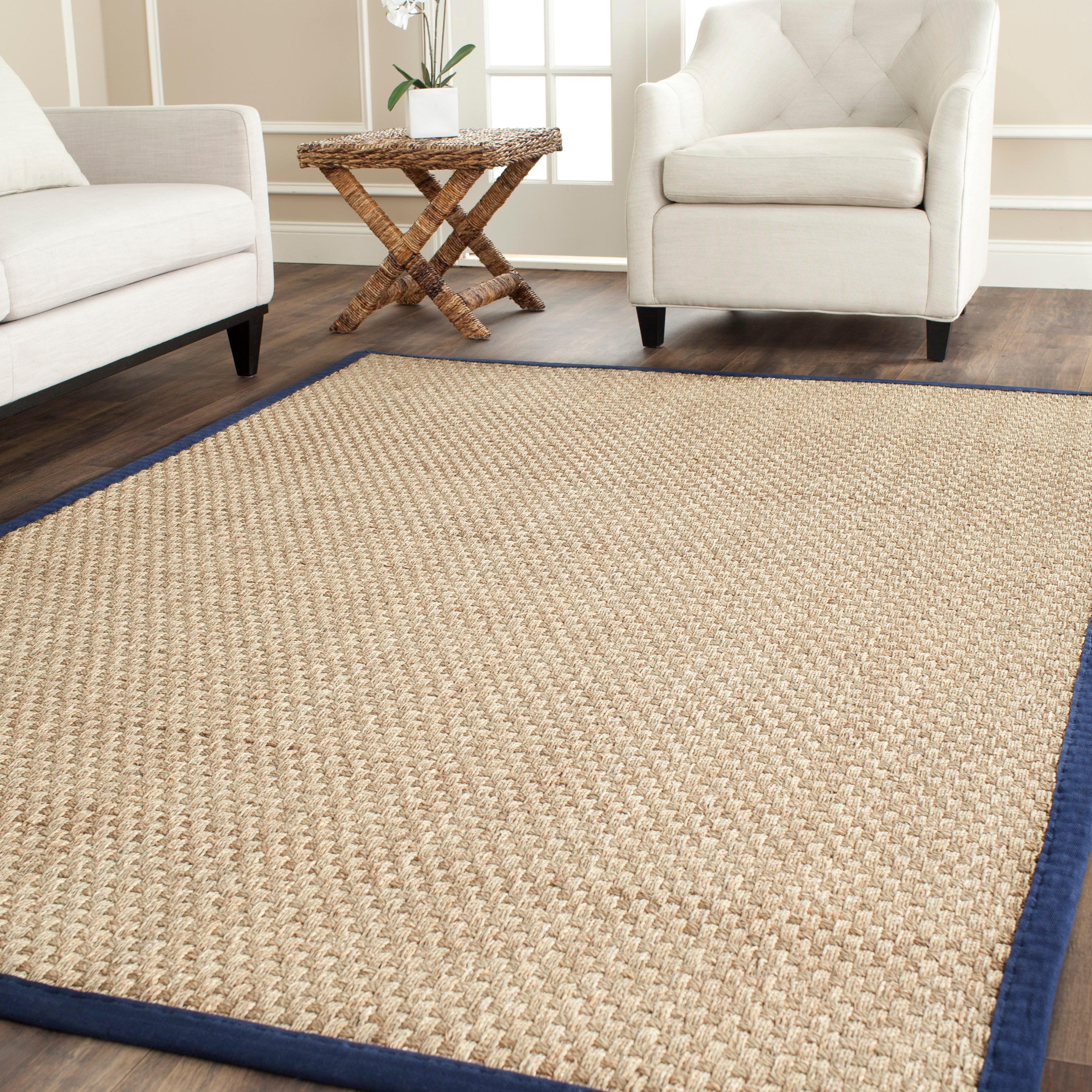 SAFAVIEH Natural Fiber Arbor Border Area Rug, Natural/Blue, 9' x 12'