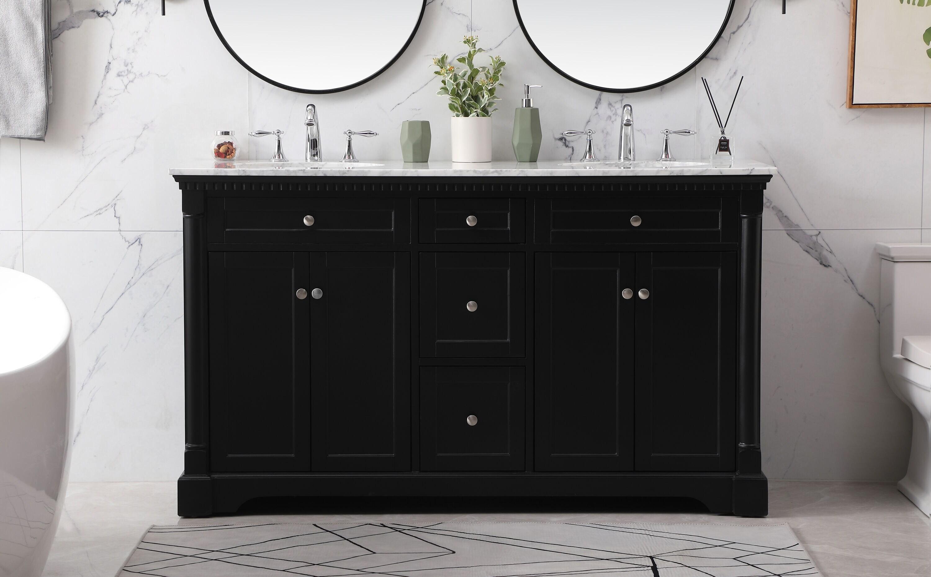 Elegant Decor Clarence 60" Solid Wood Metal Double Bathroom Vanity Set in Black