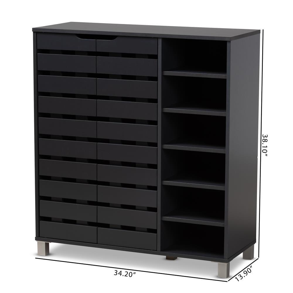 Baxton Studio Shirley Modern and Contemporary Dark Grey Finished 2-Door Wood Shoe Storage Cabinet with Open Shelves