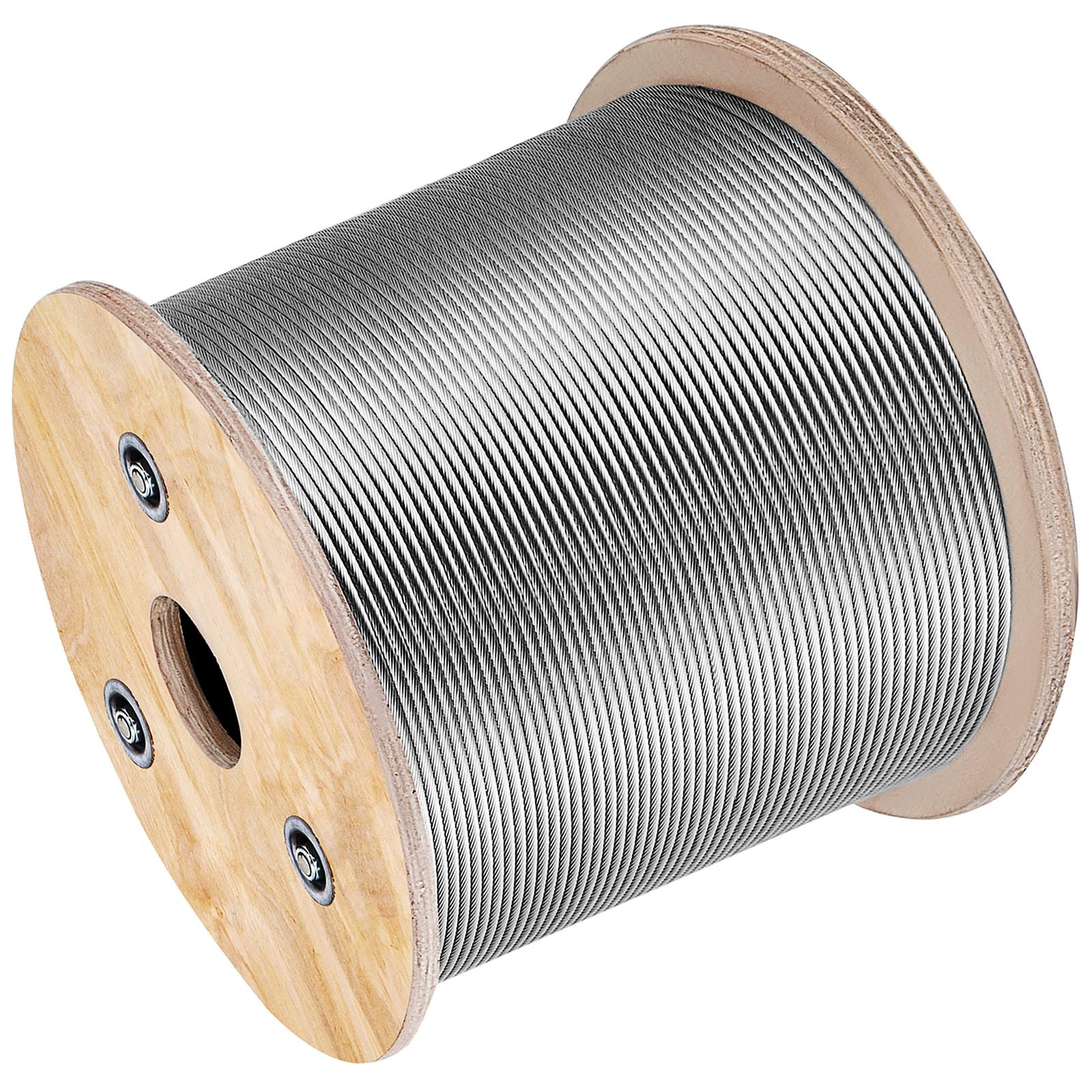 VEVOR 1/8" x 500ft Stainless Steel Cable Railing , 1x19 Wire Rope 316 Marine Grade, Braided Aircraft Cable for Deck, Rail, Balusters, Stair, Handrail, Porch, Fence