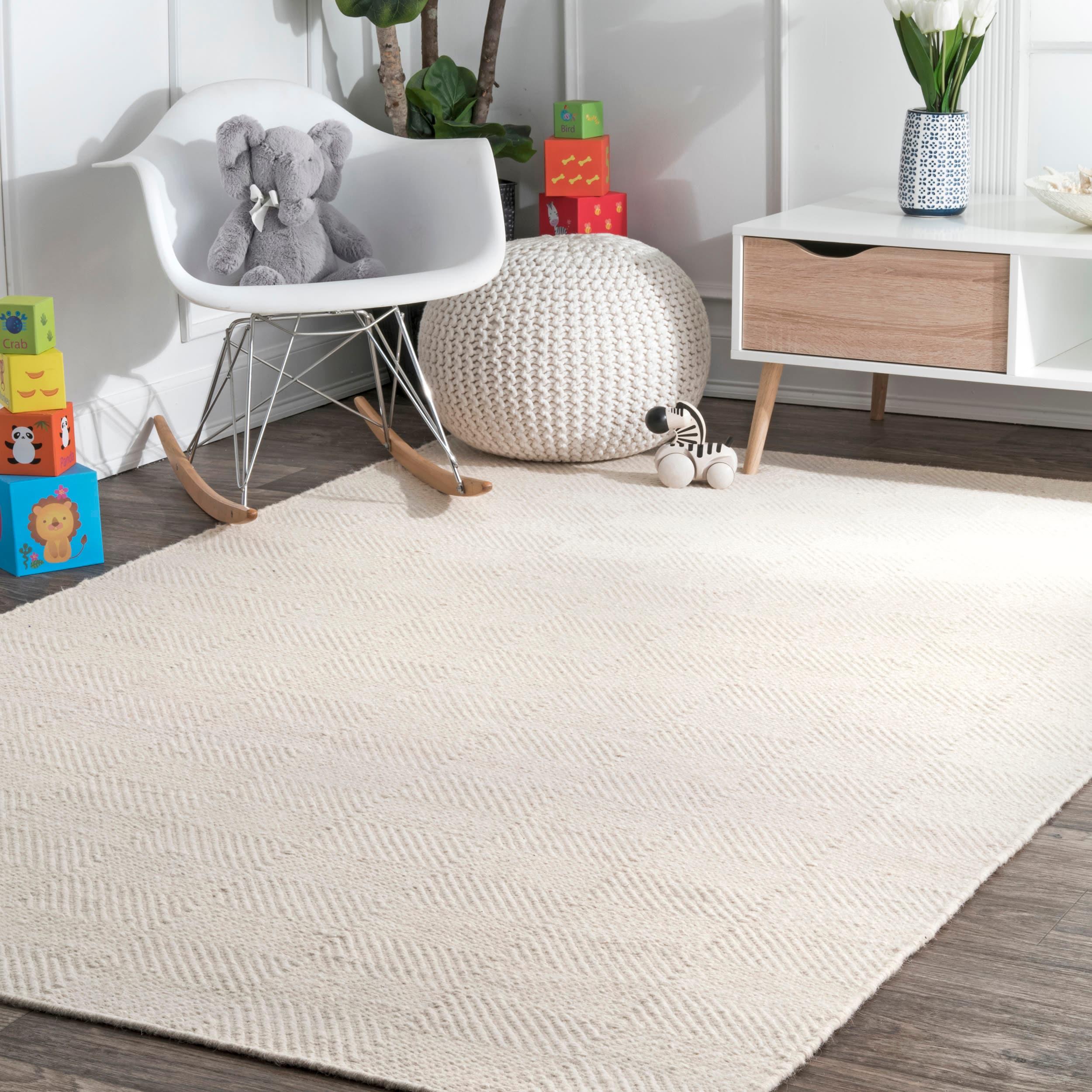 Nuloom Ago Geometric 5x8 Wool Indoor Area Rug for Living Room Bedroom Dining Room Kitchen, Cream/Ivory