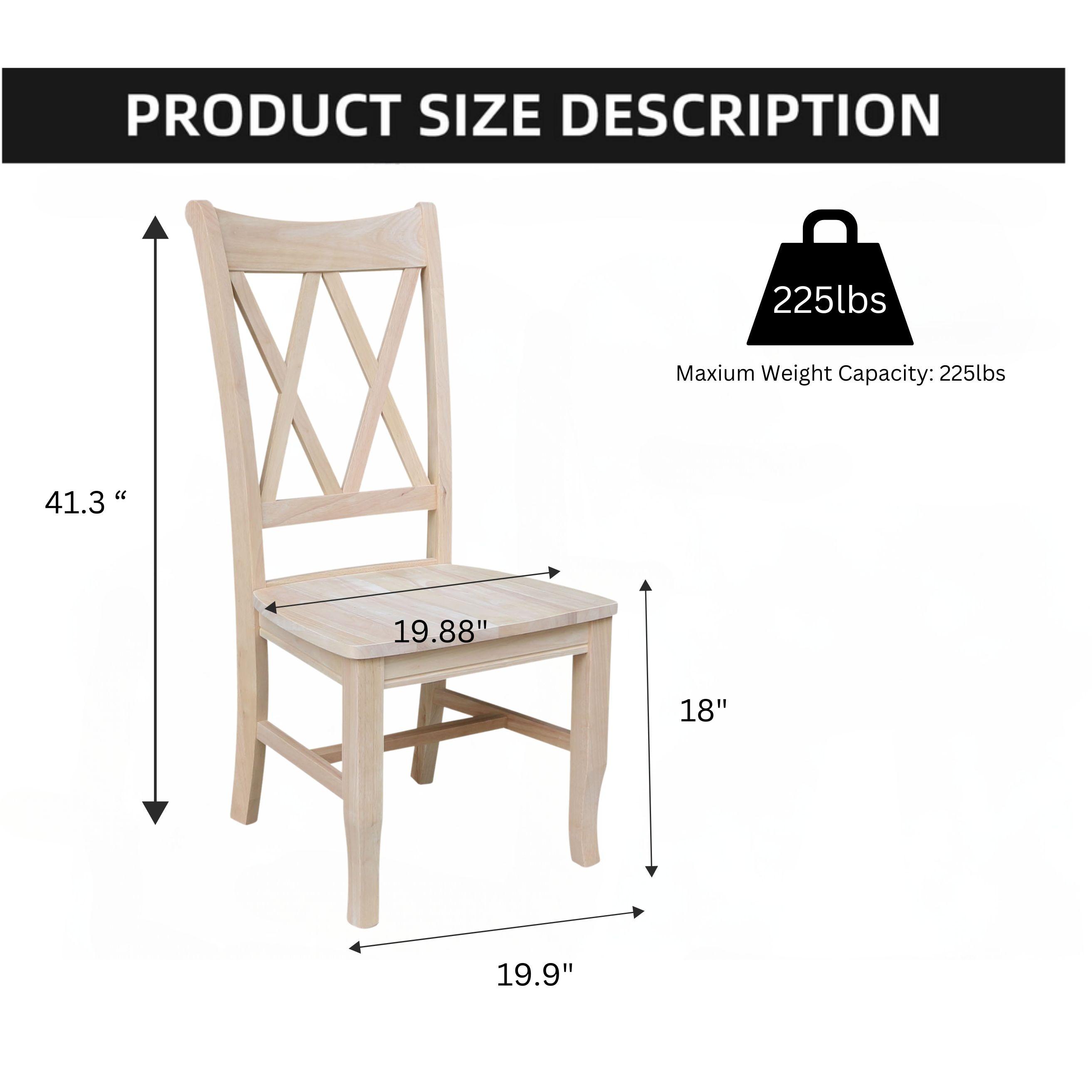 Set Of 2 Double X Back Chair Unfinished - International Concepts: Solid Wood, Armless, Unupholstered