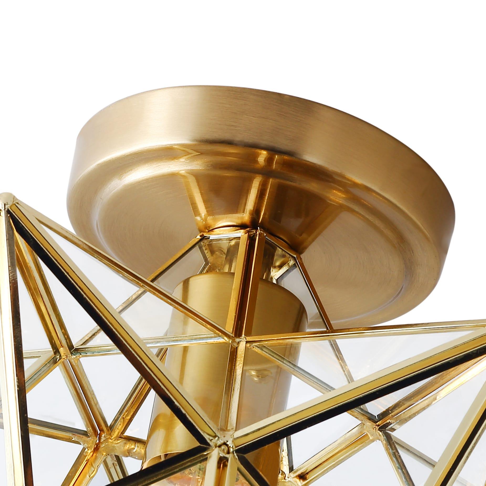Everly Quinn 12" Moravian Star Metal/Clear Glass LED Flush Mount, Gold/Clear