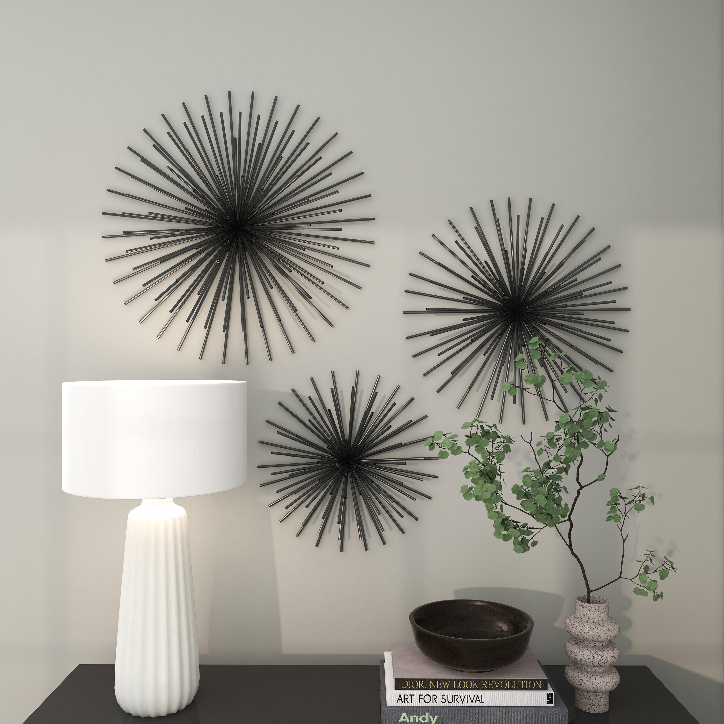 Set of 3 Metal Starburst 3D Wall Decors Black - Olivia & May: Contemporary Iron Artwork, Vertical Display