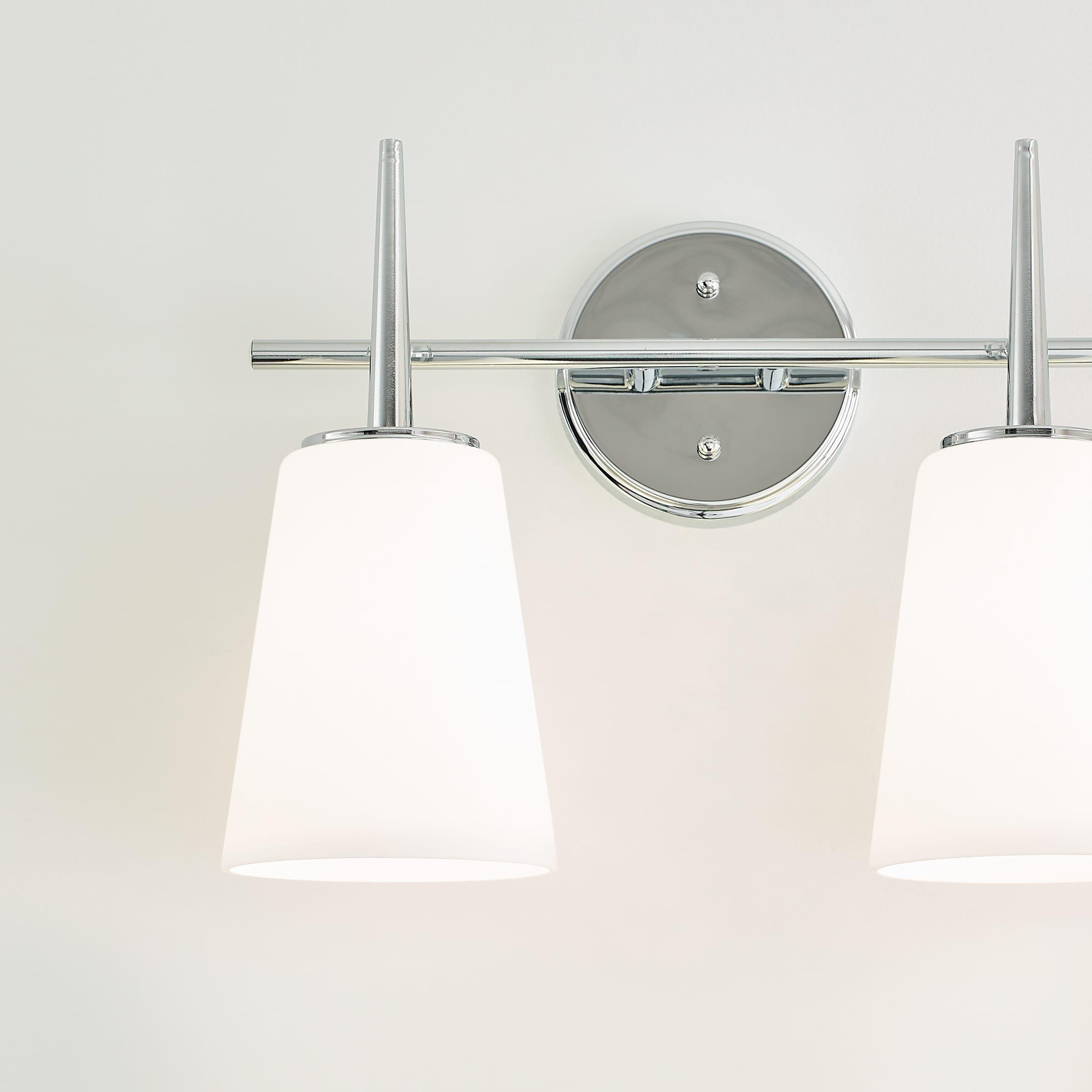 Driscoll 15.5 in. 2-Light Contemporary Modern Chrome Wall Bathroom Vanity Light with Etched White Glass Shades