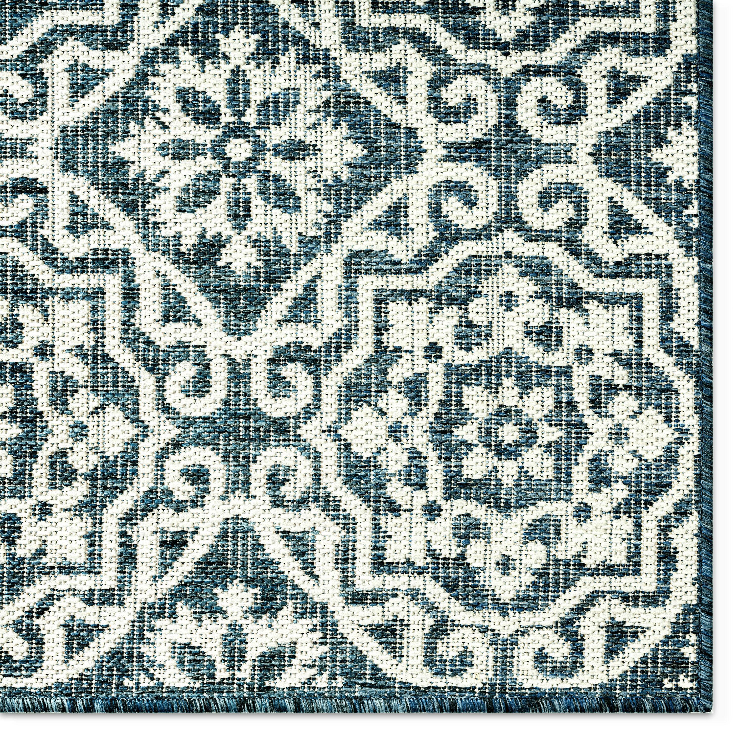 NICOLE MILLER NEW YORK Patio Country Danica Geometric Indoor/Outdoor Area Rug, Blue/White