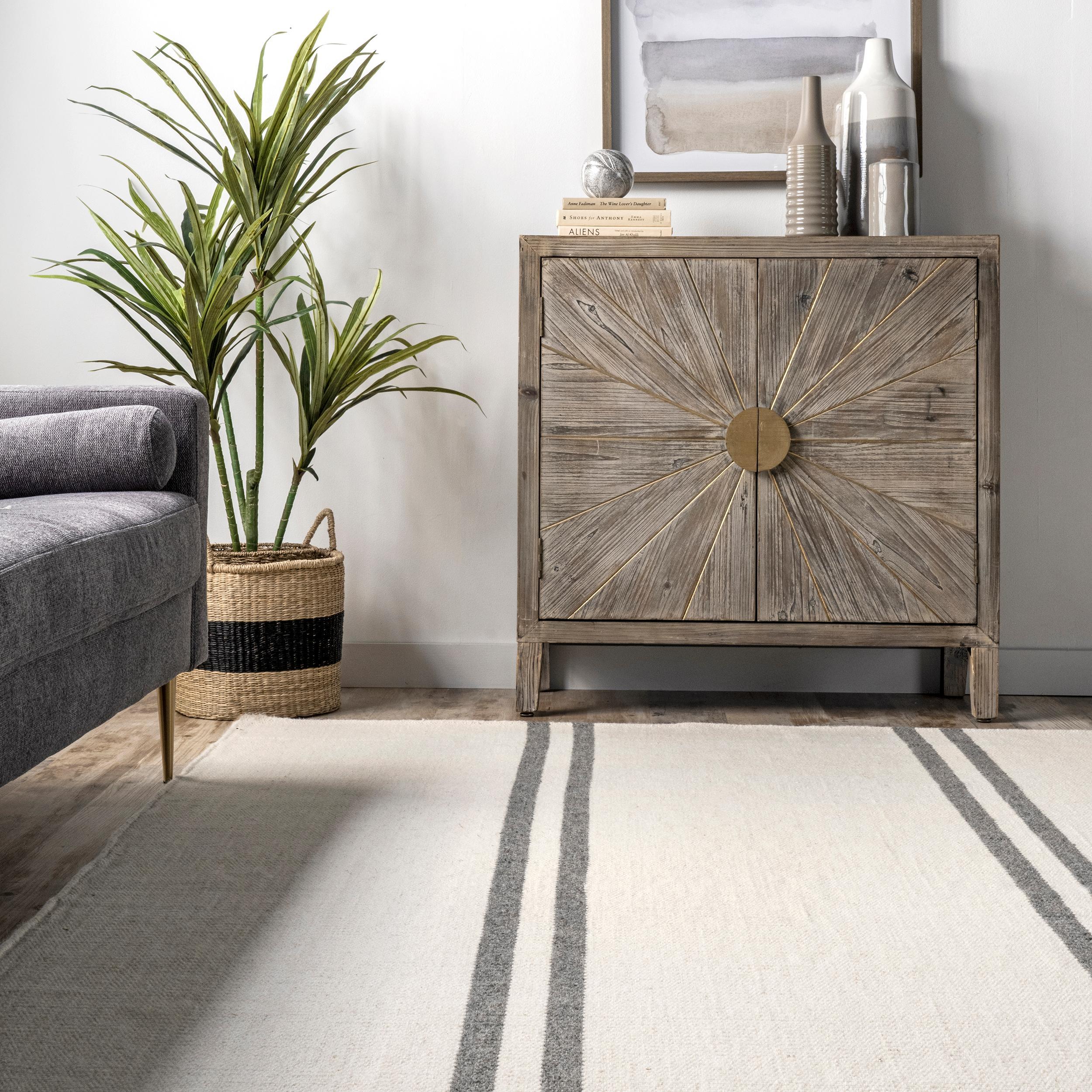 Nuloom Elowen Double Striped Wool Area Rug, Runner 2' x 8', Ivory