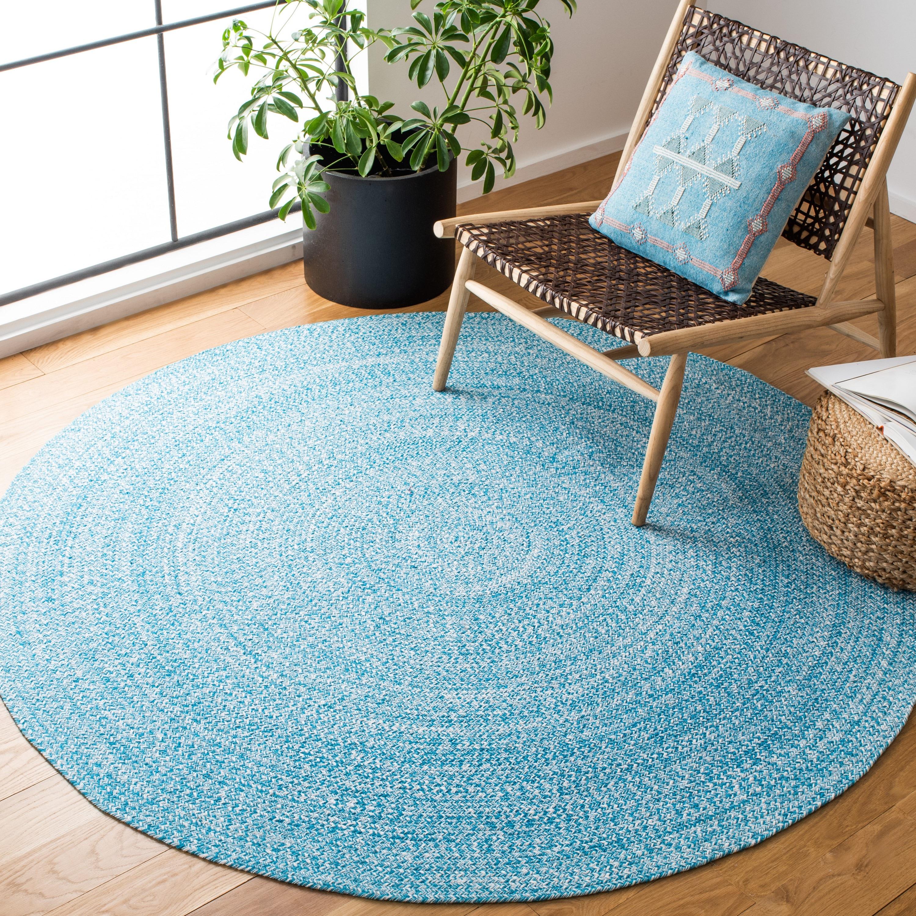 Braided BRD351 Hand Braided Area Rug - Blue/Ivory - 4' round - Safavieh.
