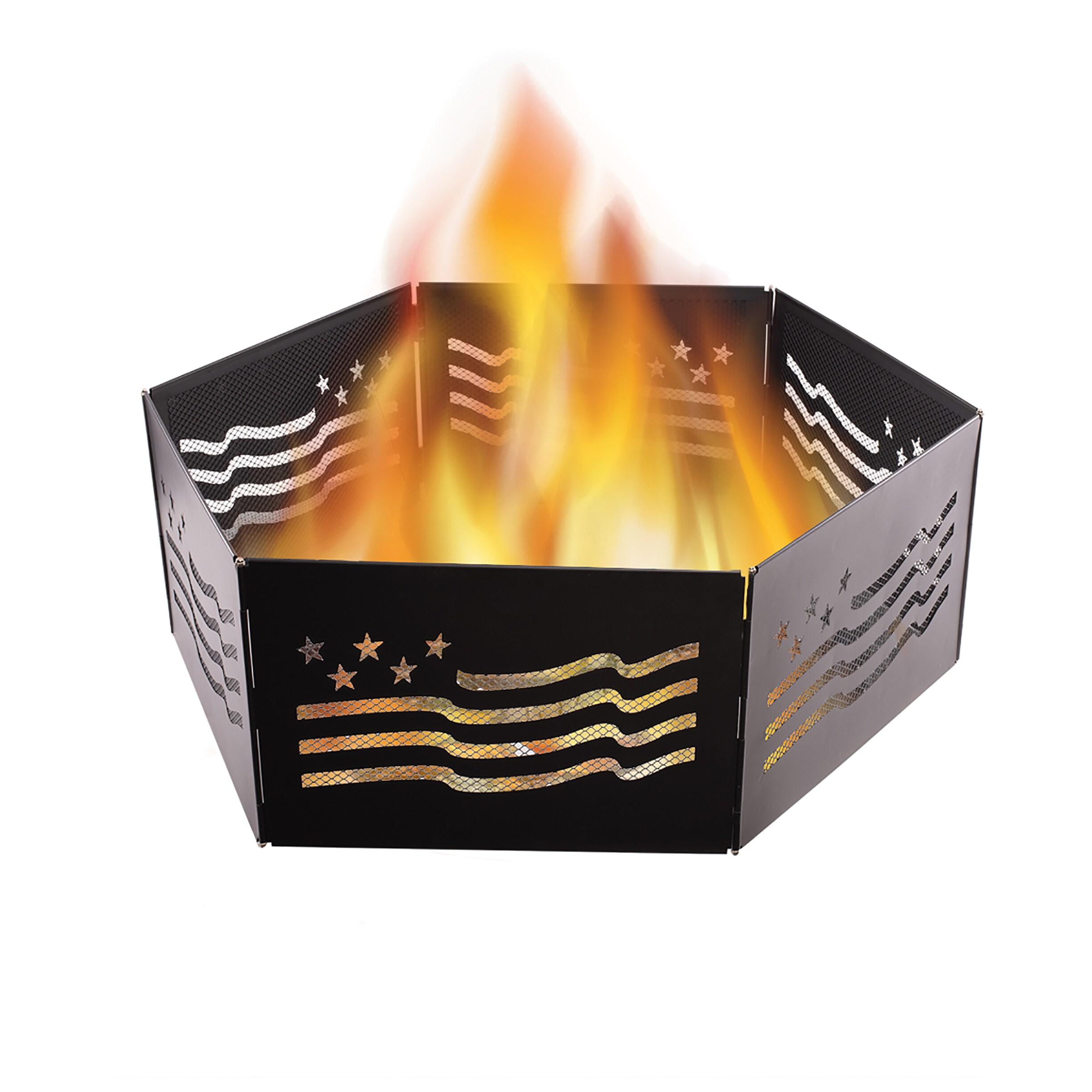 Blue Sky Outdoor Living 36" x 12" Zion Portable Folding Fire Ring, Stars and Stripes, Black