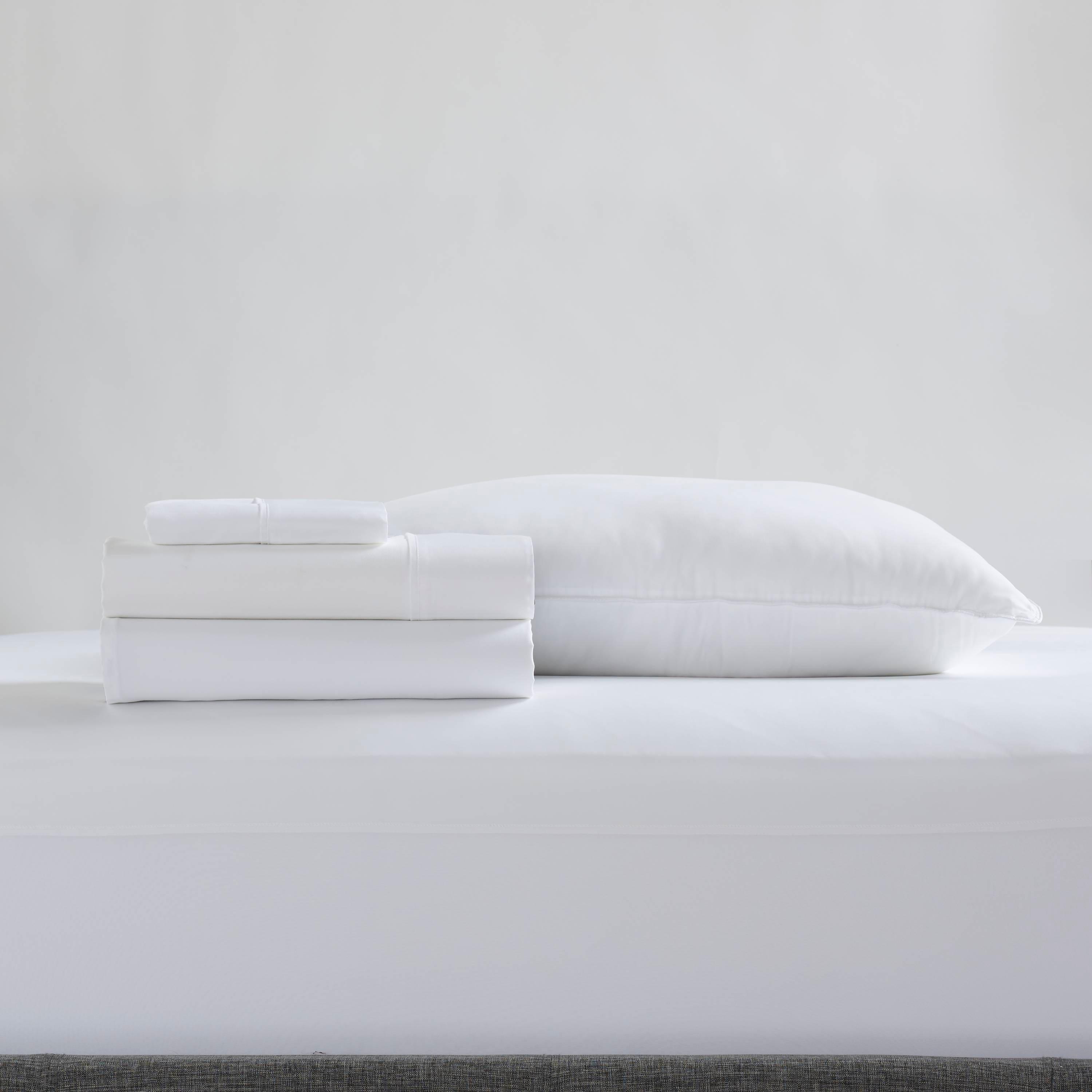 Serta Classic Bedding Bundle - Contains a Twin Size Mattress Protector and Sheet Set Along with One Standard Pillow - CertiPUR-US Certified White