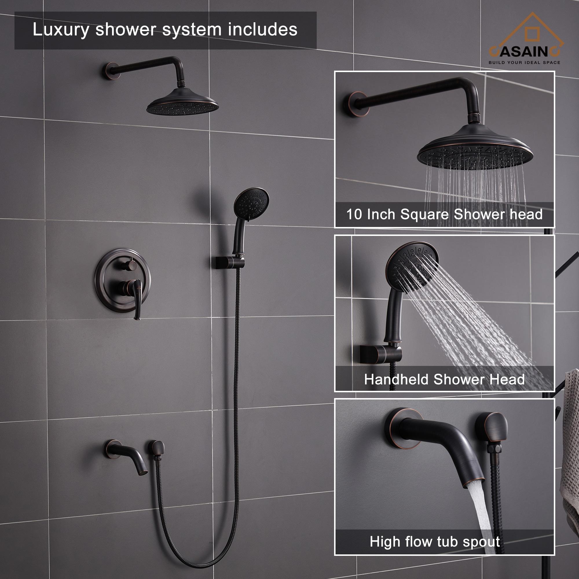 Retro Wall Mount 3 Funtions Rainfall Shower System with 3 Setting Handheld, Bath Spout, Rough-In Valve and Diverter