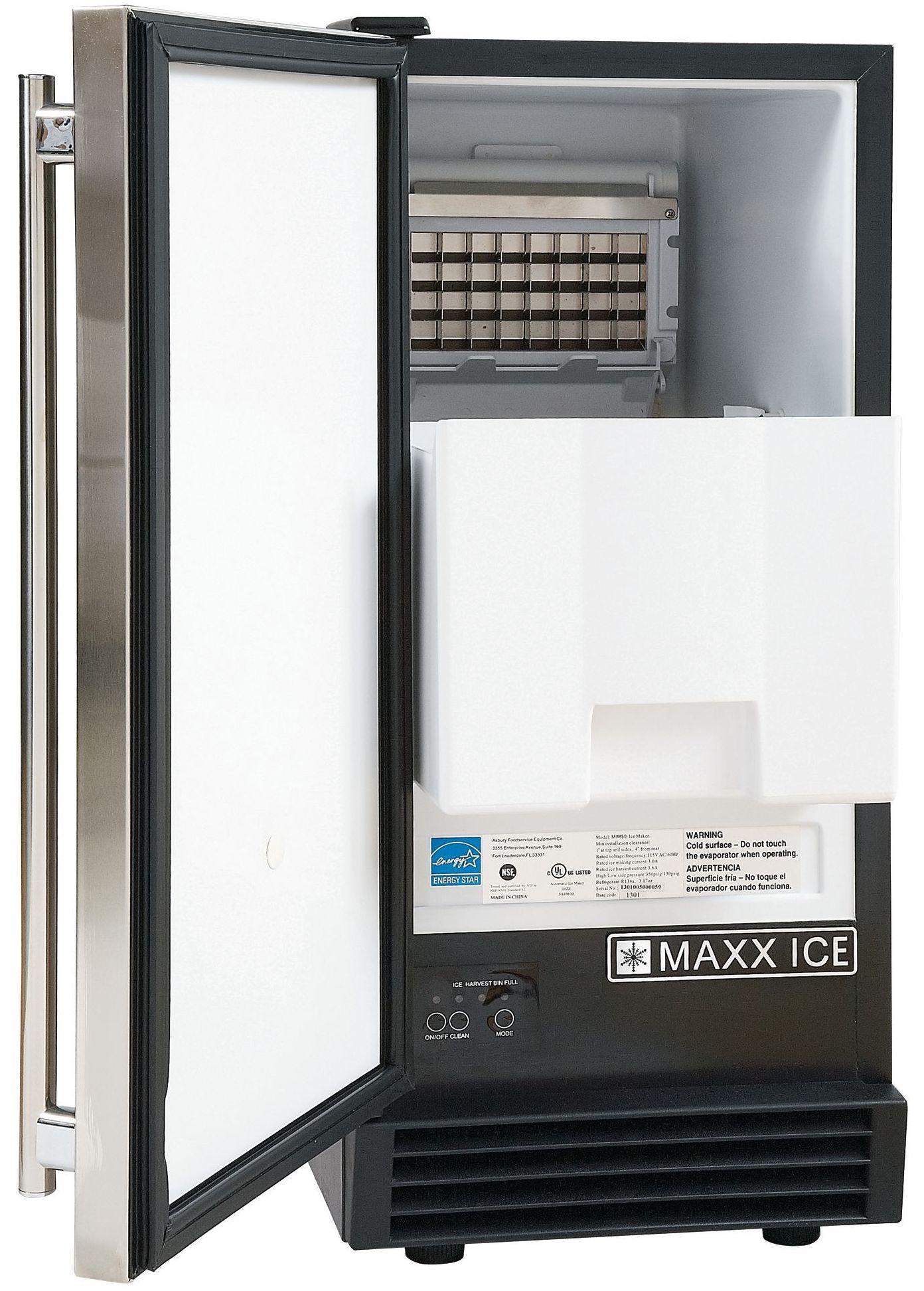 Maxx Ice Self-Contained Indoor Ice Machine, 15"W, 60 lbs, Energy Star, Black/Stainless Steel Door