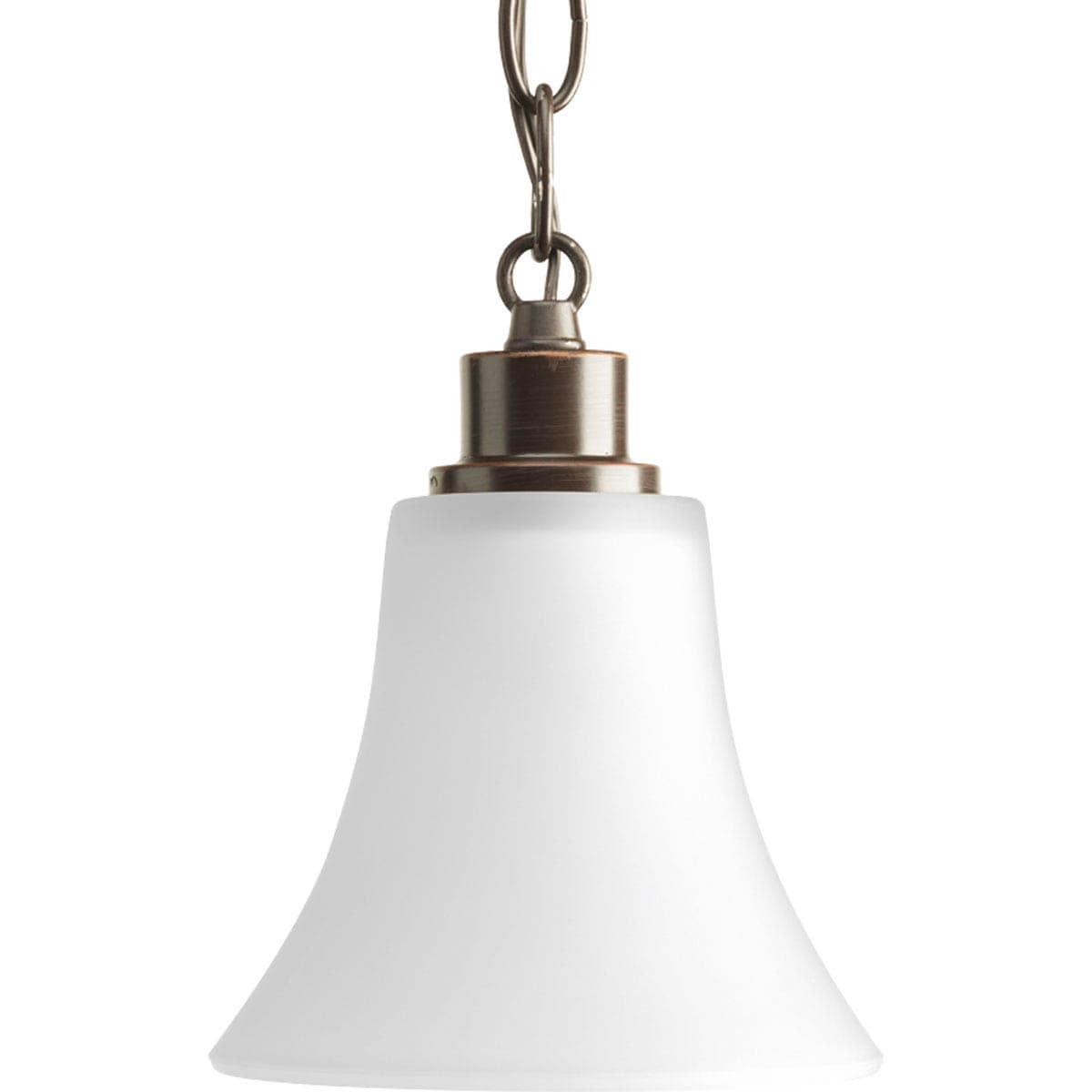 Progress Lighting Joy Collection 1-Light Mini-Pendant, Antique Bronze, Etched White Fluted Glass