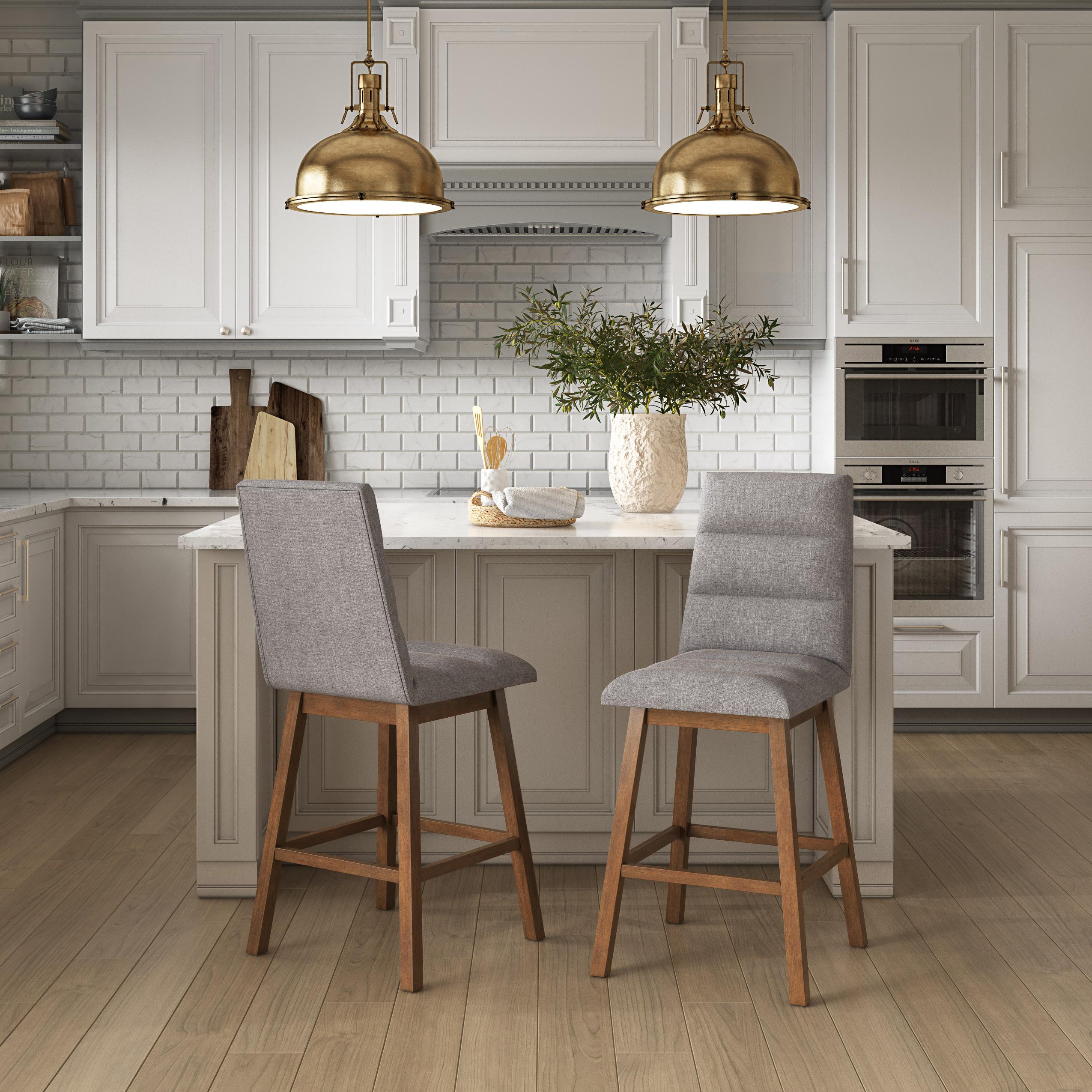 CorLiving Set of 2 Boston Channel Tufted Fabric Barstools Light Gray: Upholstered, Rubberwood Legs, Foam Padded