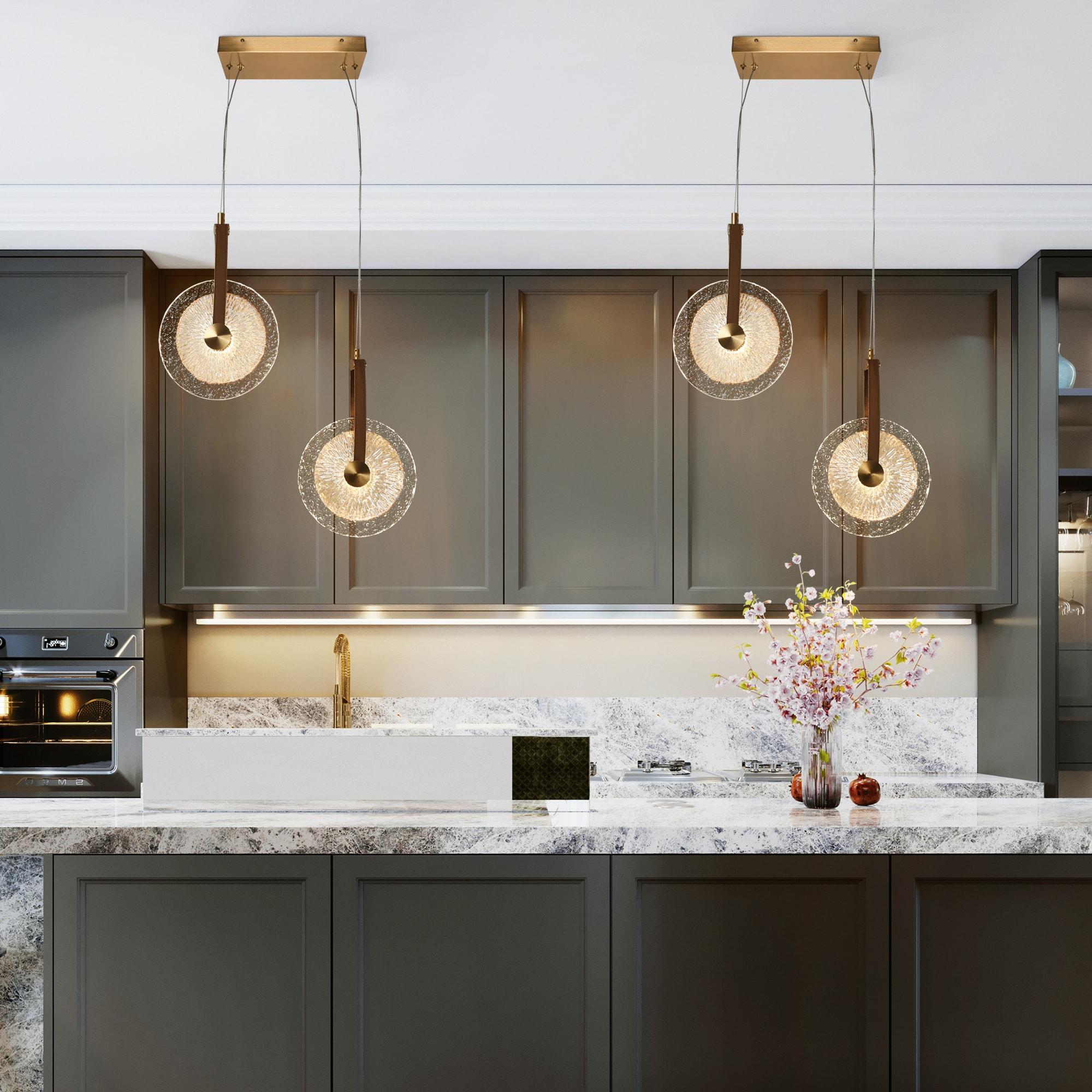 LNC Modern Gold LED 2-Light Chandelier Art Disc Design Pendant Lights for Kitchen Island Foyer