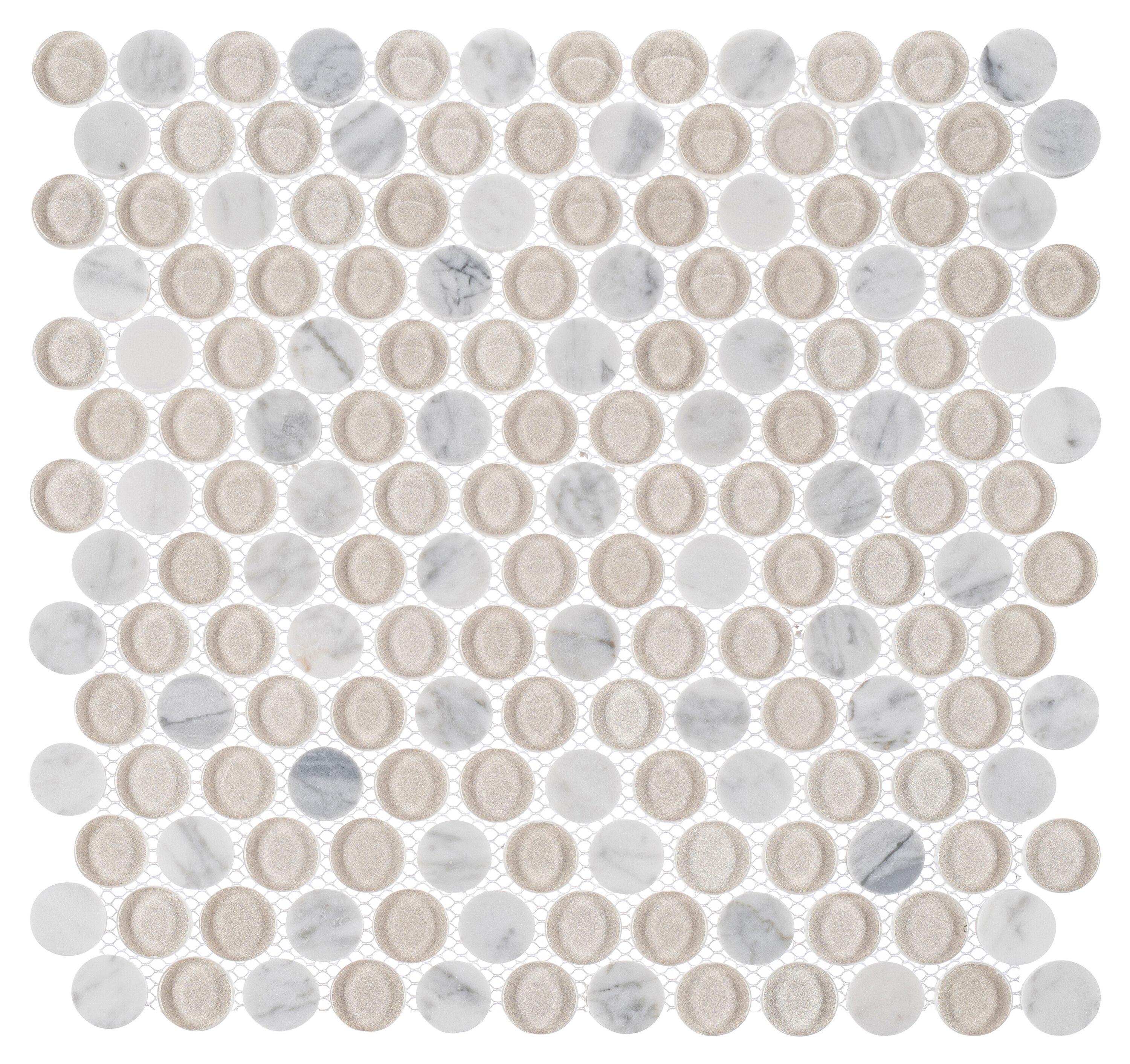 Space 3/4" Penny Round Glass & Natural Stone Mosaic Kitchen Backsplash, Bathroom, Shower, Wall and Floor Tile