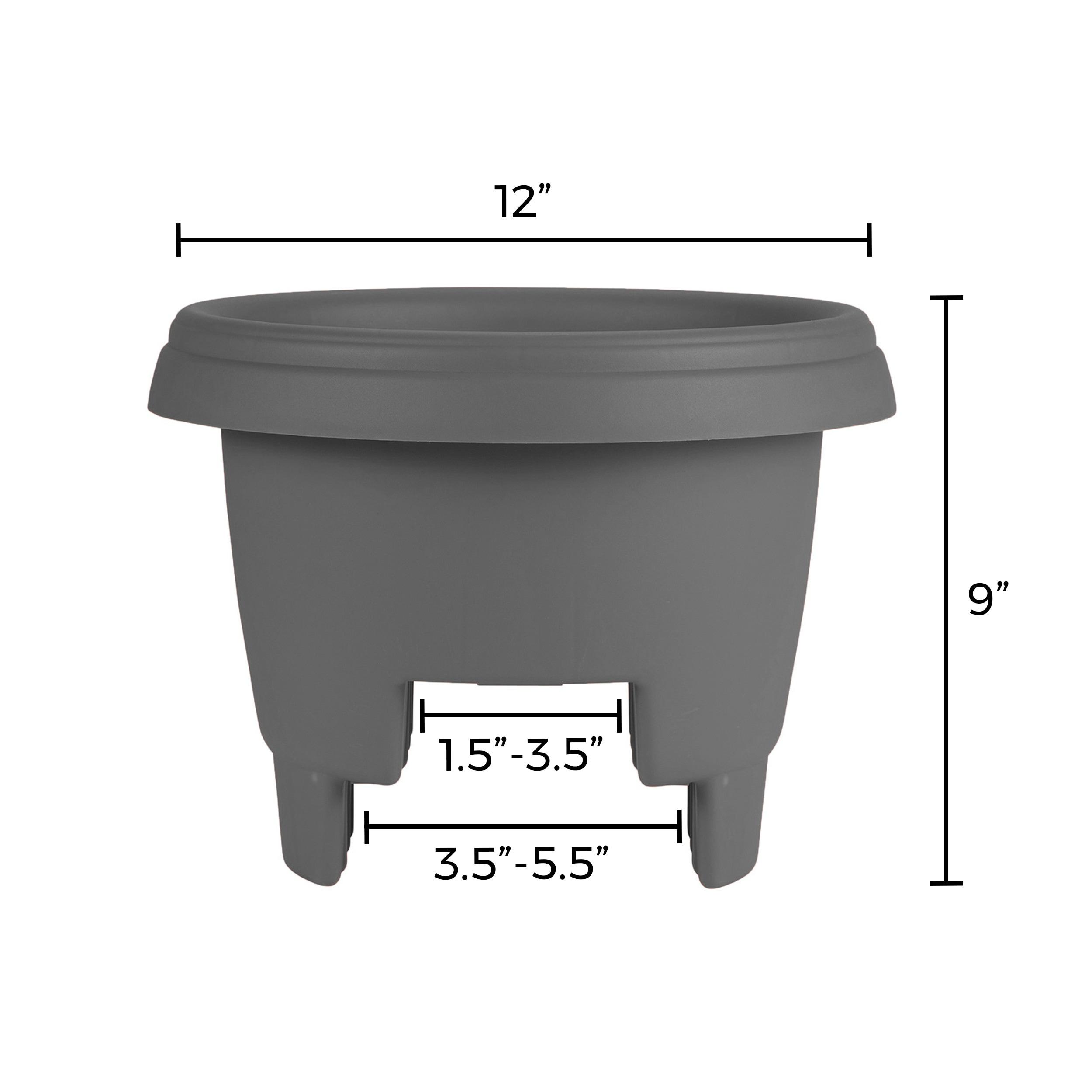 Bloem 12" Modica Deck Rail Round Planter, Charcoal