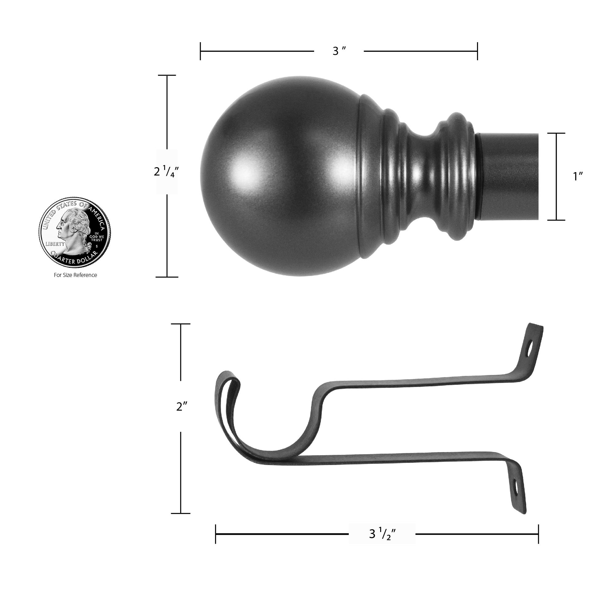 Decopolitan 1" Diameter Ball Telescoping Drapery Rod Set 18-36" Black