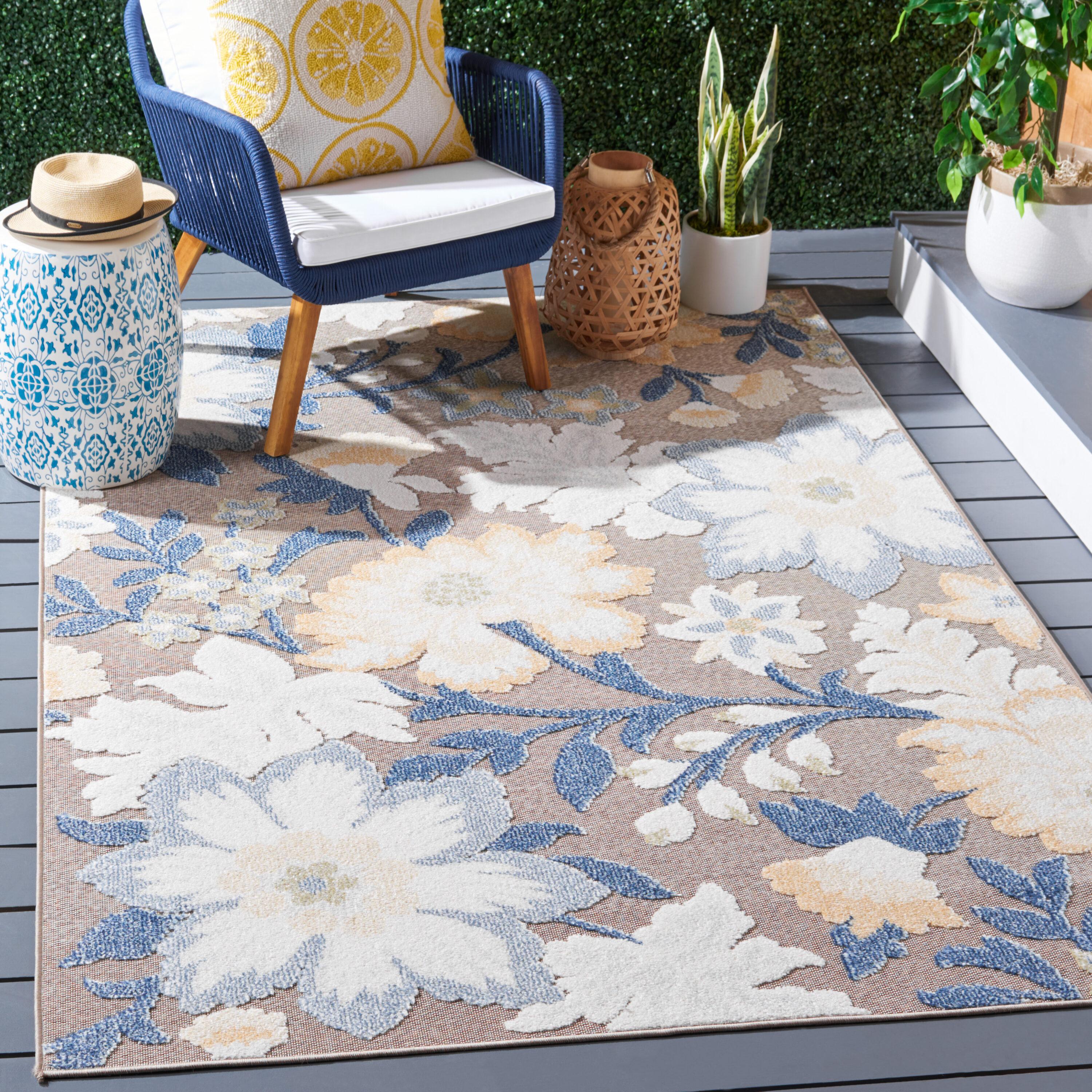 Sarasota Navy & Brown Floral Synthetic Area Rug - 59"x95"