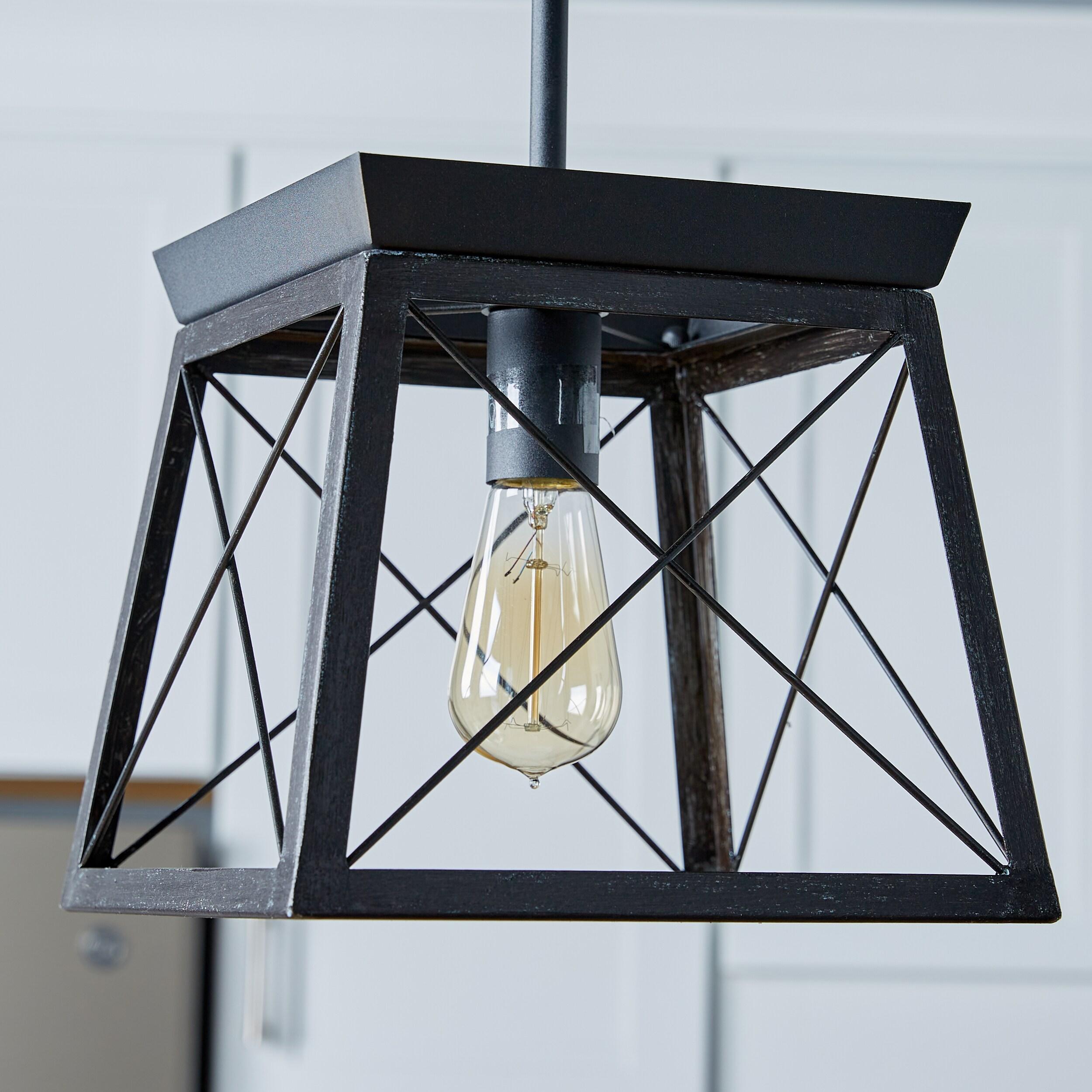 Progress Lighting Briarwood 1-Light Mini-Pendant, Steel, Textured Black, Faux-Painted Wood Enclosure