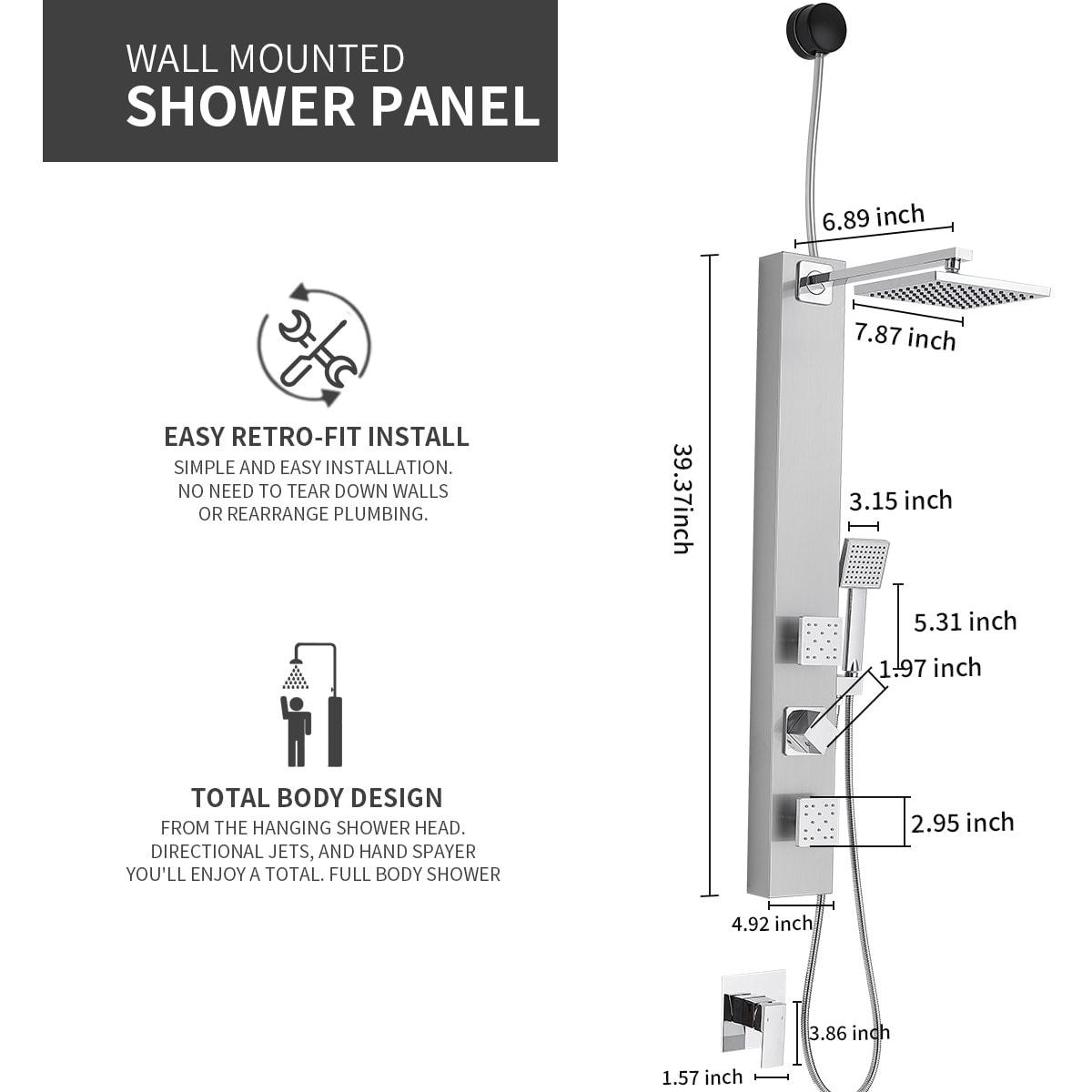 BWE 2-Shower Tower Shower Panel System with Adjustable Rain Shower Head and Handheld Shower Rod