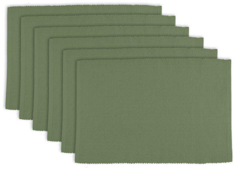 Green Sage Placemats (Set Of 6) - Design Imports: Cotton Rectangular Table Mats, Machine Washable