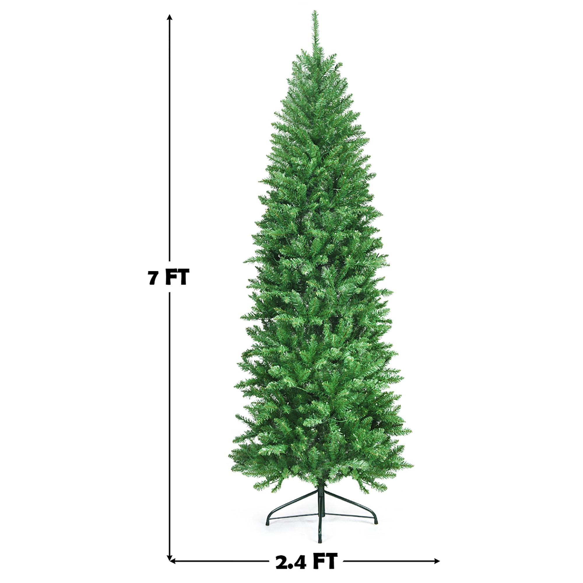 Costway 7Ft Pre-lit Artificial Pencil Christmas Tree Hinged Fir PVC Tree with 350 LED Lights