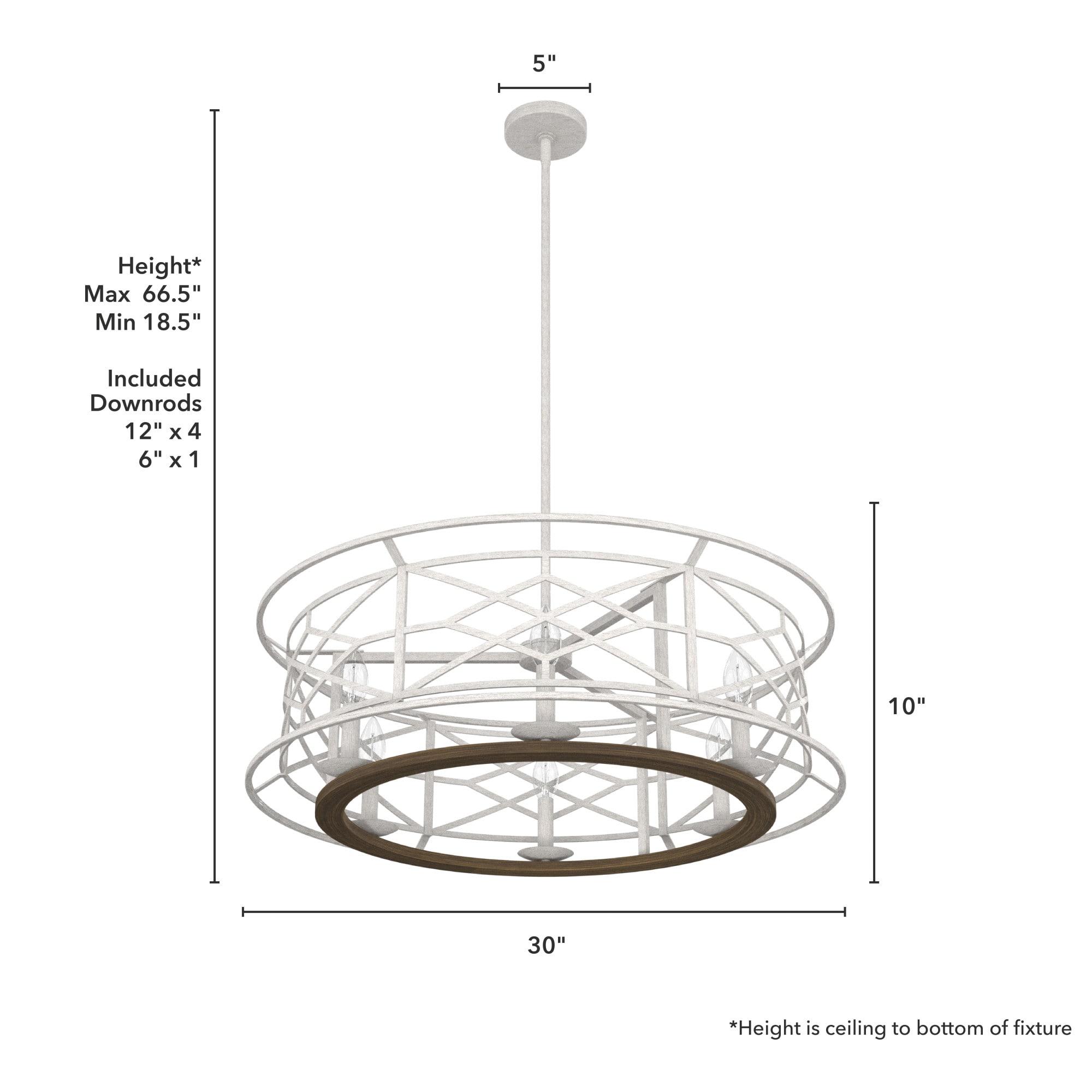 Hunter - Langwood 6-light Distressed White, Large Chandelier, Dimmable, Rustic Style, Drum Shaped, for Bedrooms, Kitchens, Dining, Living Rooms - 19330
