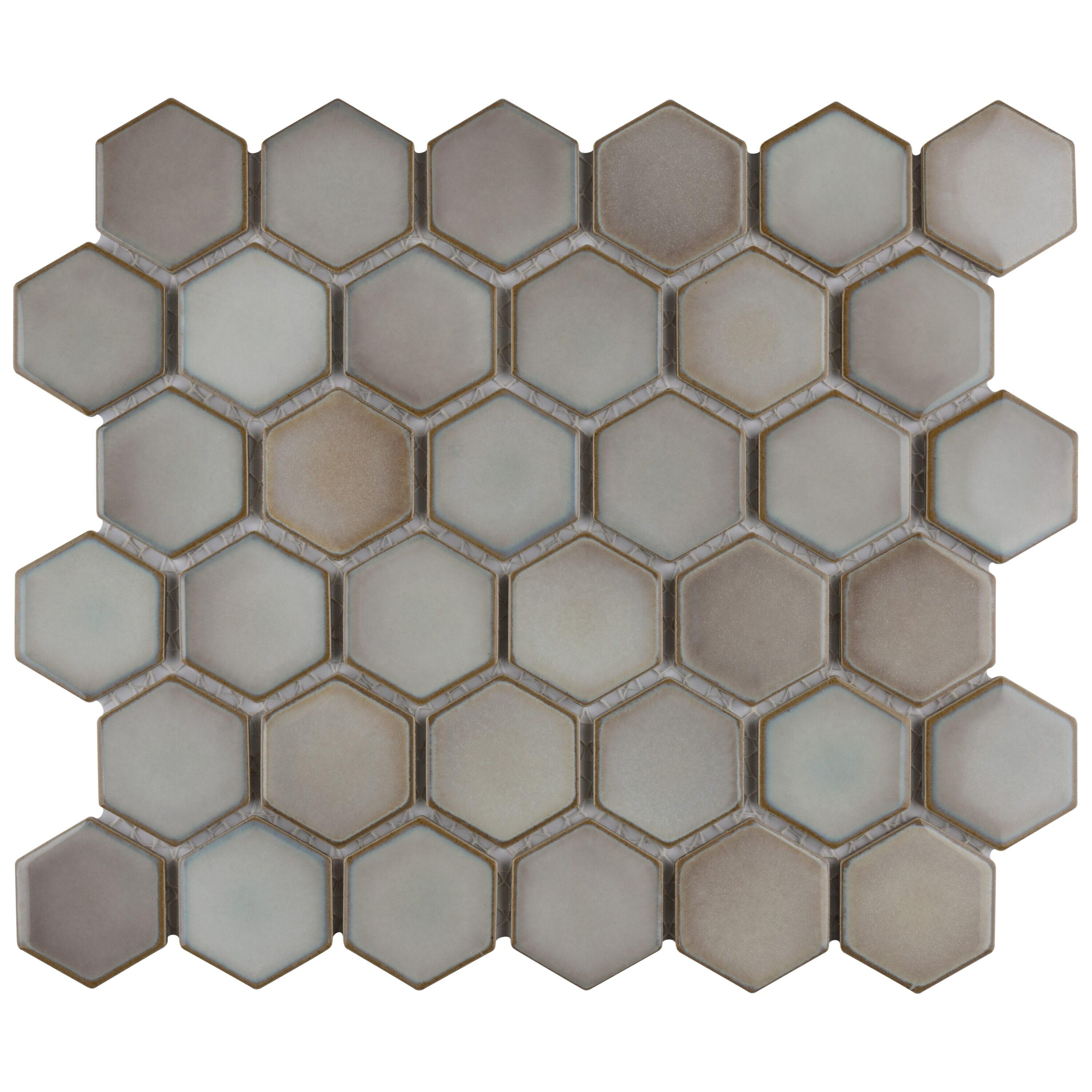 Merola Tile Hudson Due 2" Hex 10-7/8 " x 12-5/8 " Porcelain Mosaic Floor and Wall Tile