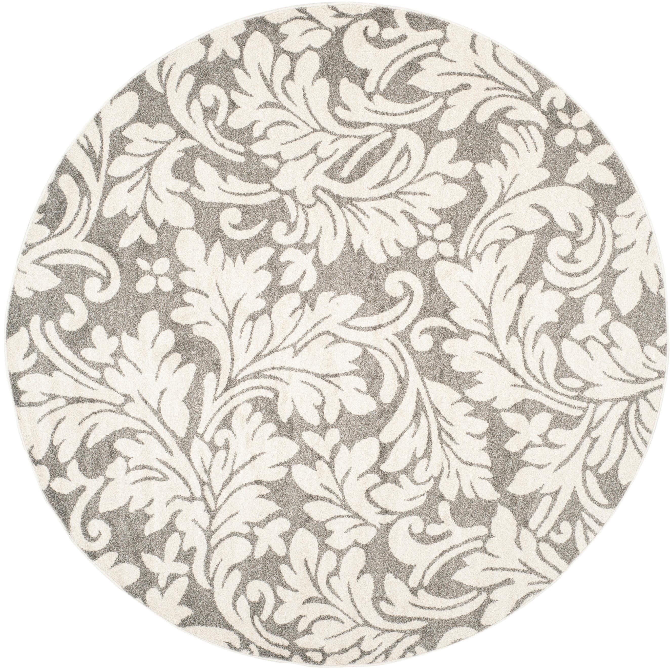 Amherst AMT425 Power Loomed Area Rug - Dark Grey/Beige - 7' round - Safavieh.