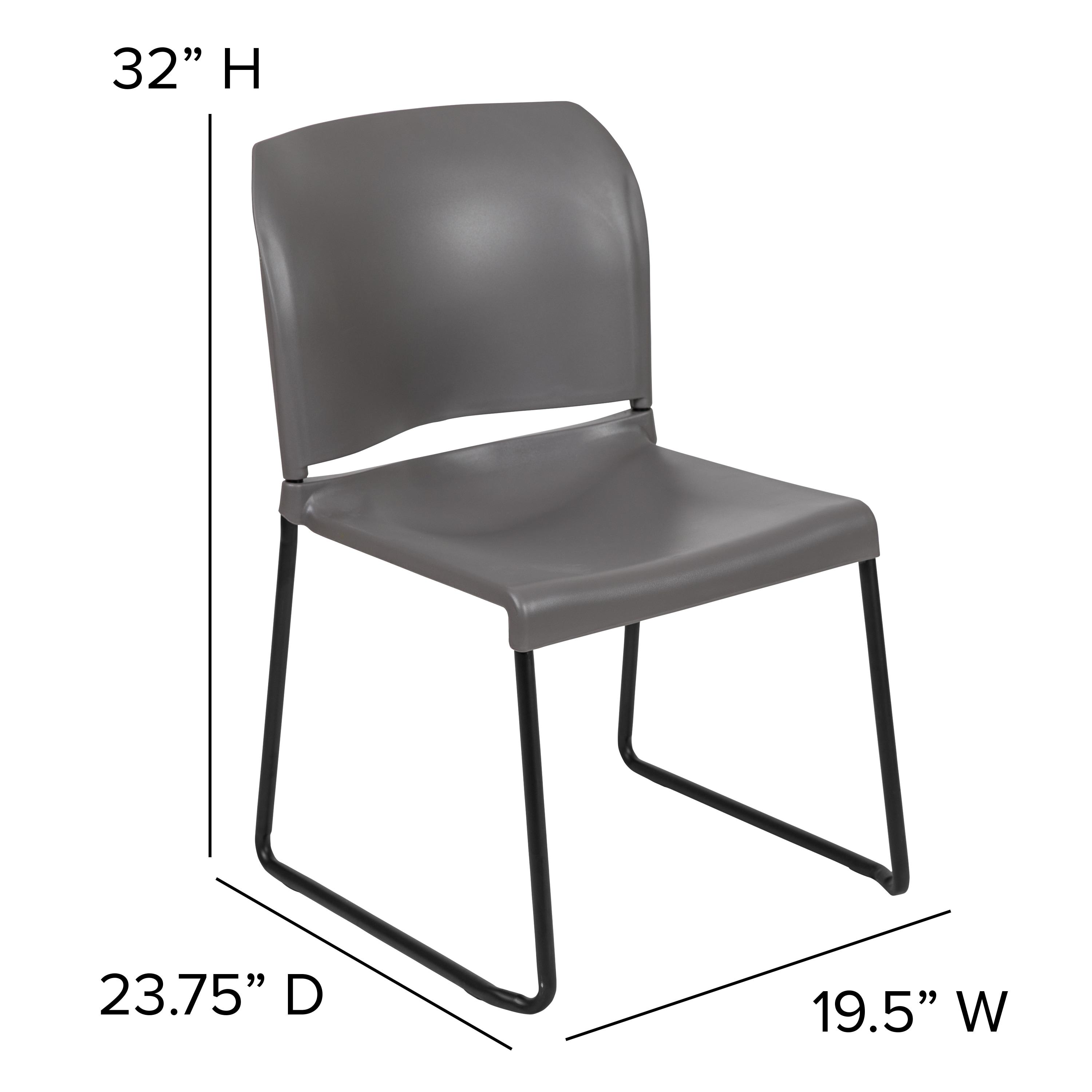 Flash Furniture HERCULES Series 880 lb. Capacity Gray Full Back Contoured Stack Chair with Black Powder Coated Sled Base