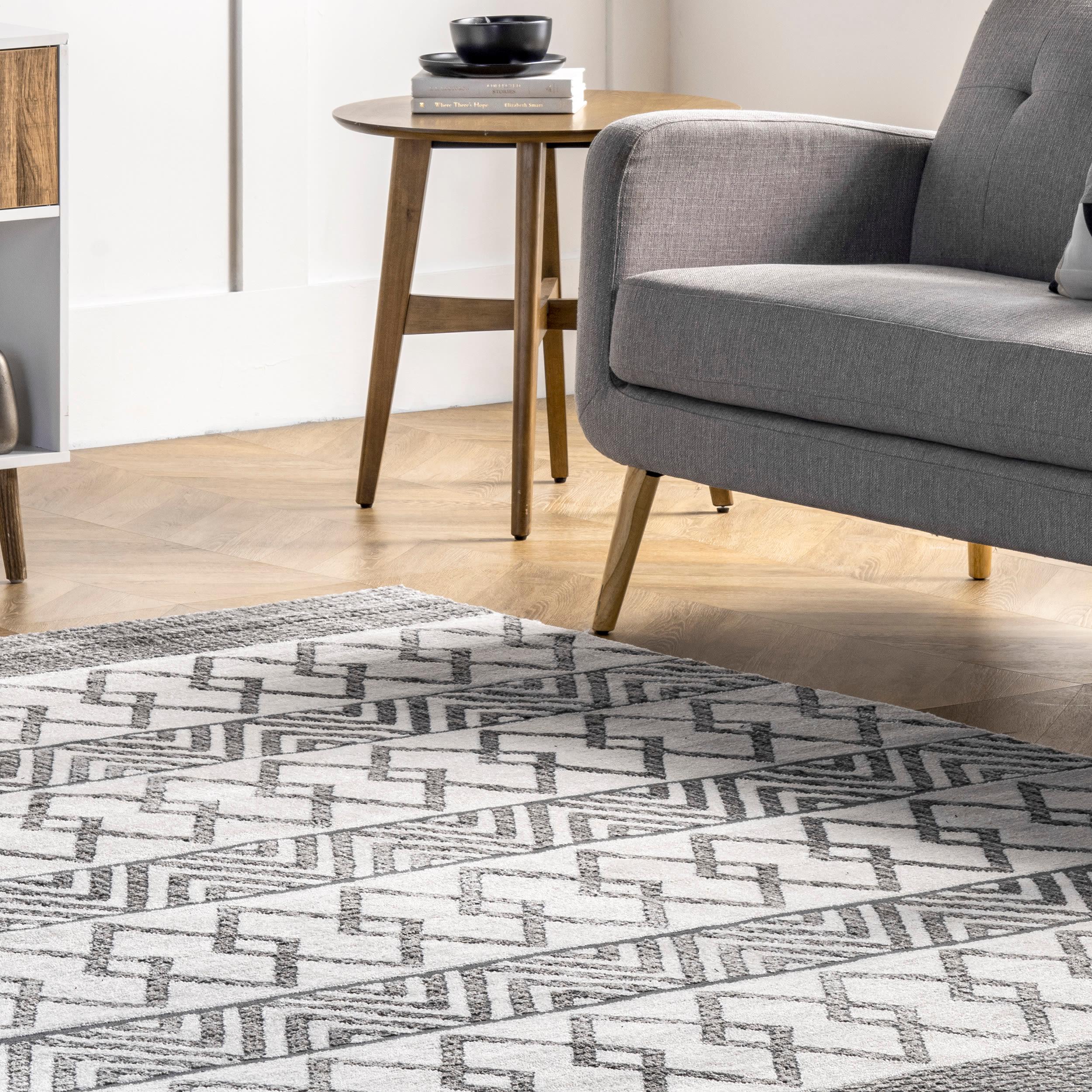 Easy Care Gray Synthetic Rectangular Area Rug