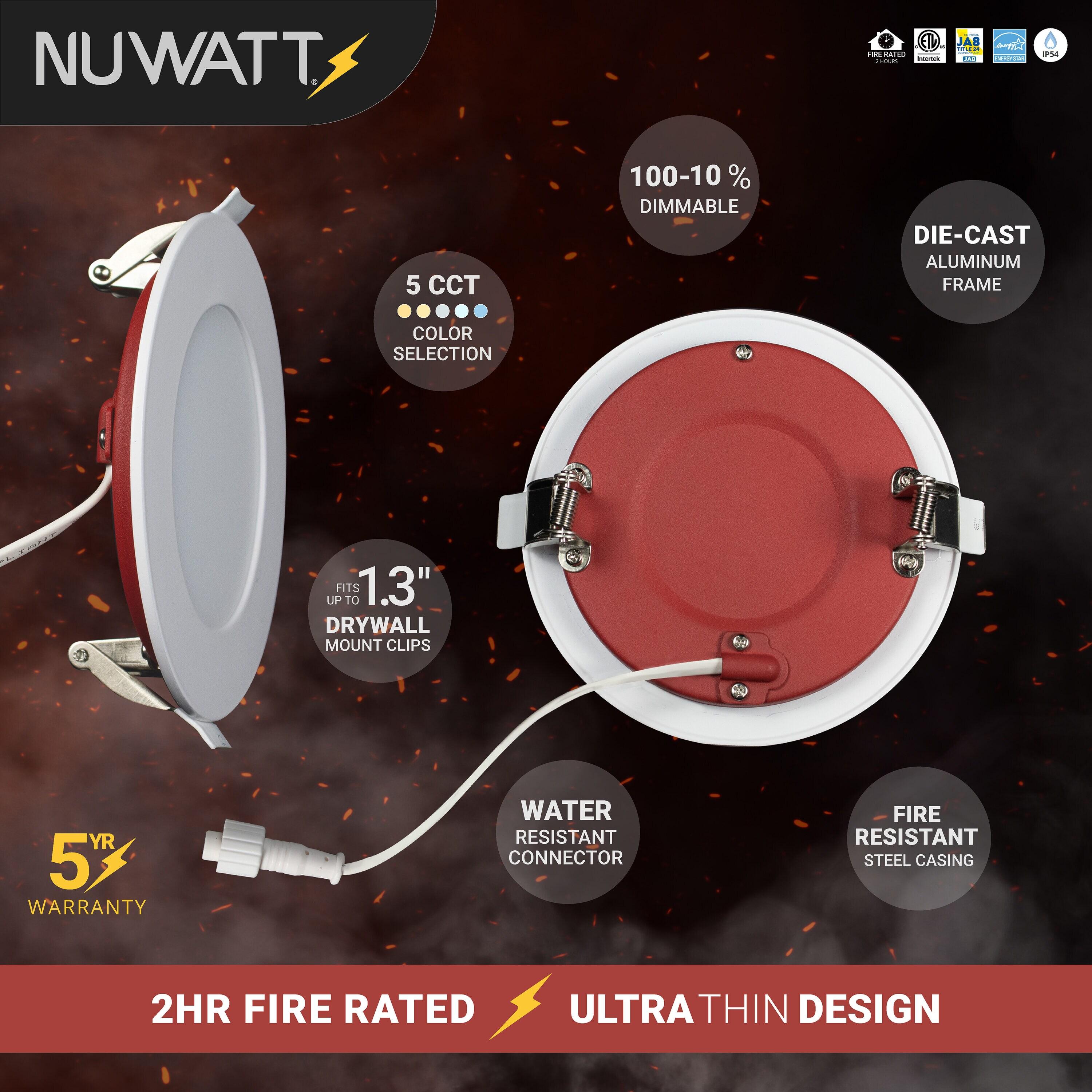 4 in. 2 HOUR Fire Rated Slim Canless LED Recessed Light 12W 5CCT 27K-50K Dimmable IC Rated 6PK