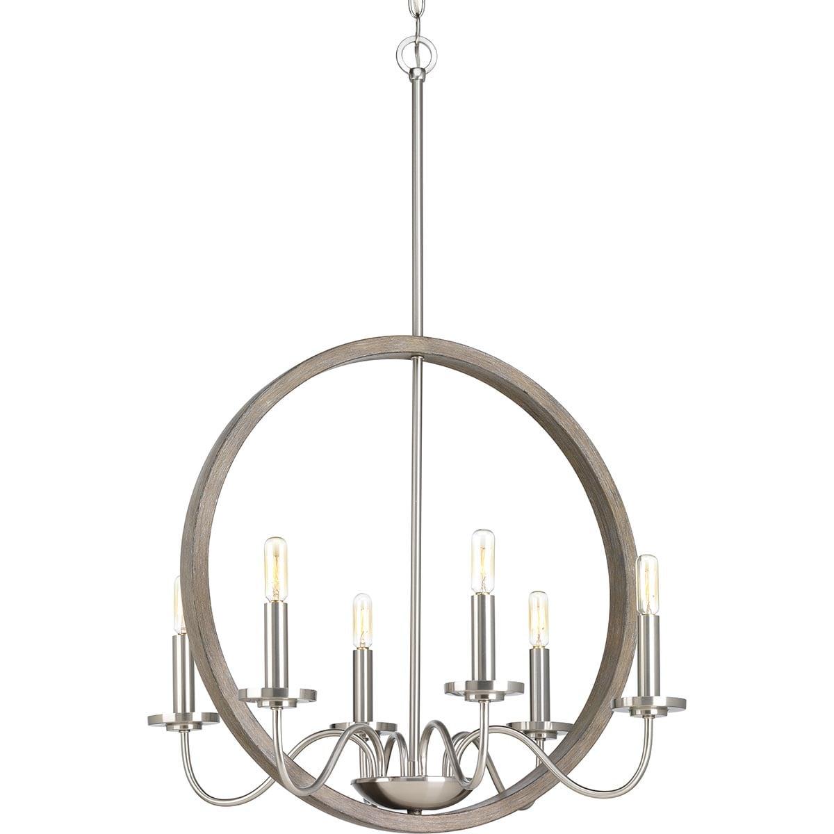 Progress Lighting Fontayne 6-Light Chandelier, Brushed Nickel, Candelabra Lights, Steel Material, Dry Rated.
