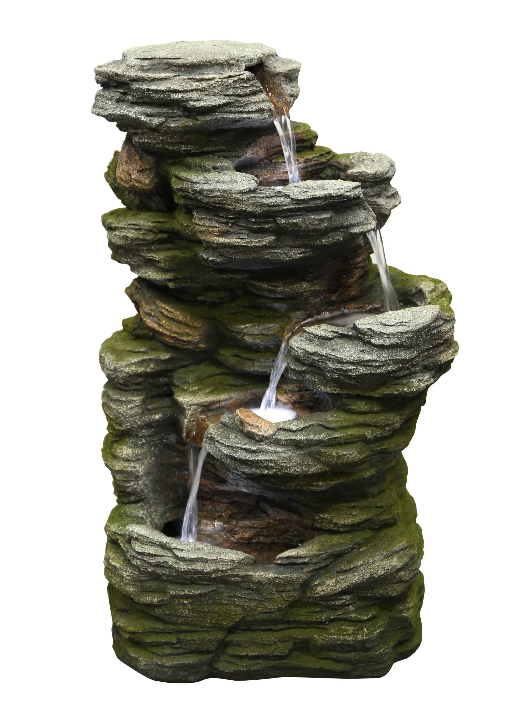 Multilevel Stone Fountain with 3 Cool White LED Lights