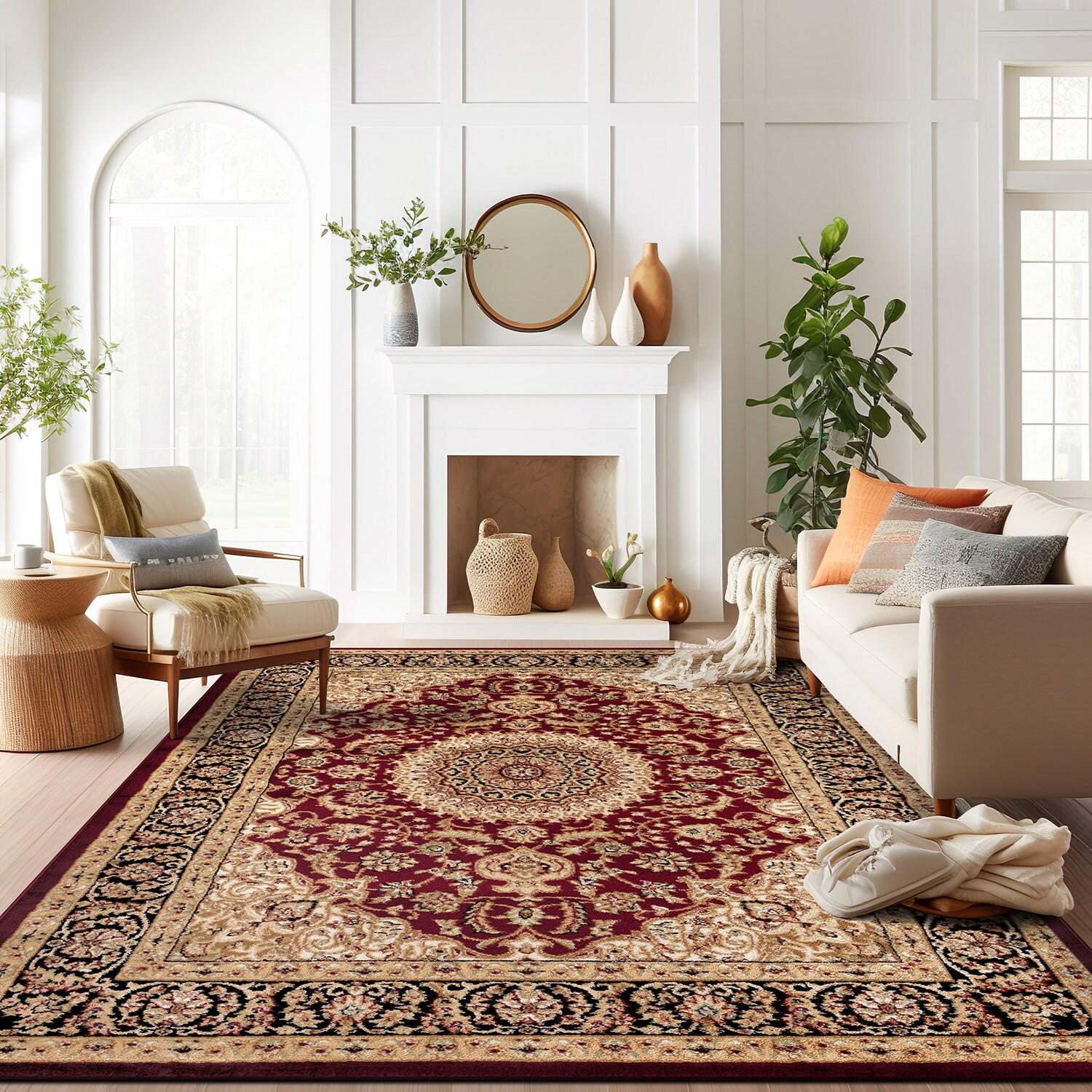 World Rug Gallery Traditional Oriental Medallion Area Rug - Burgundy 6'6" x 9'