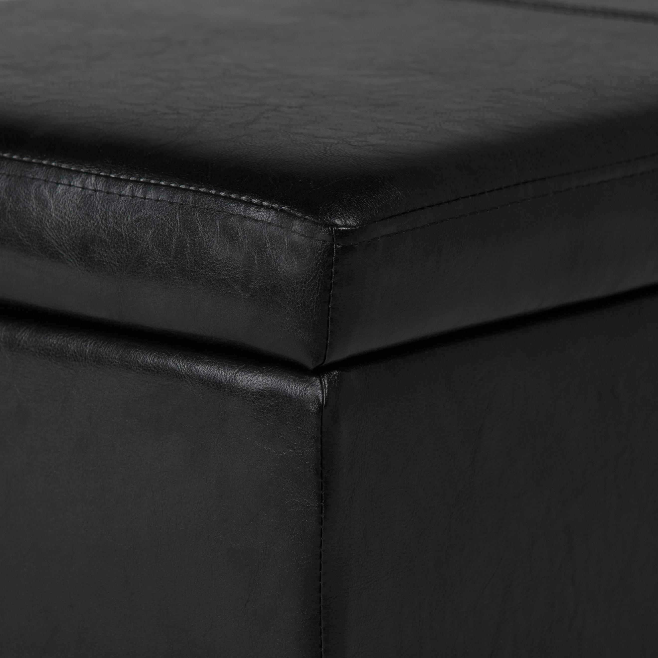 Simpli Home Avalon Storage Ottoman Bench In Midnight Black Vegan Faux Leather