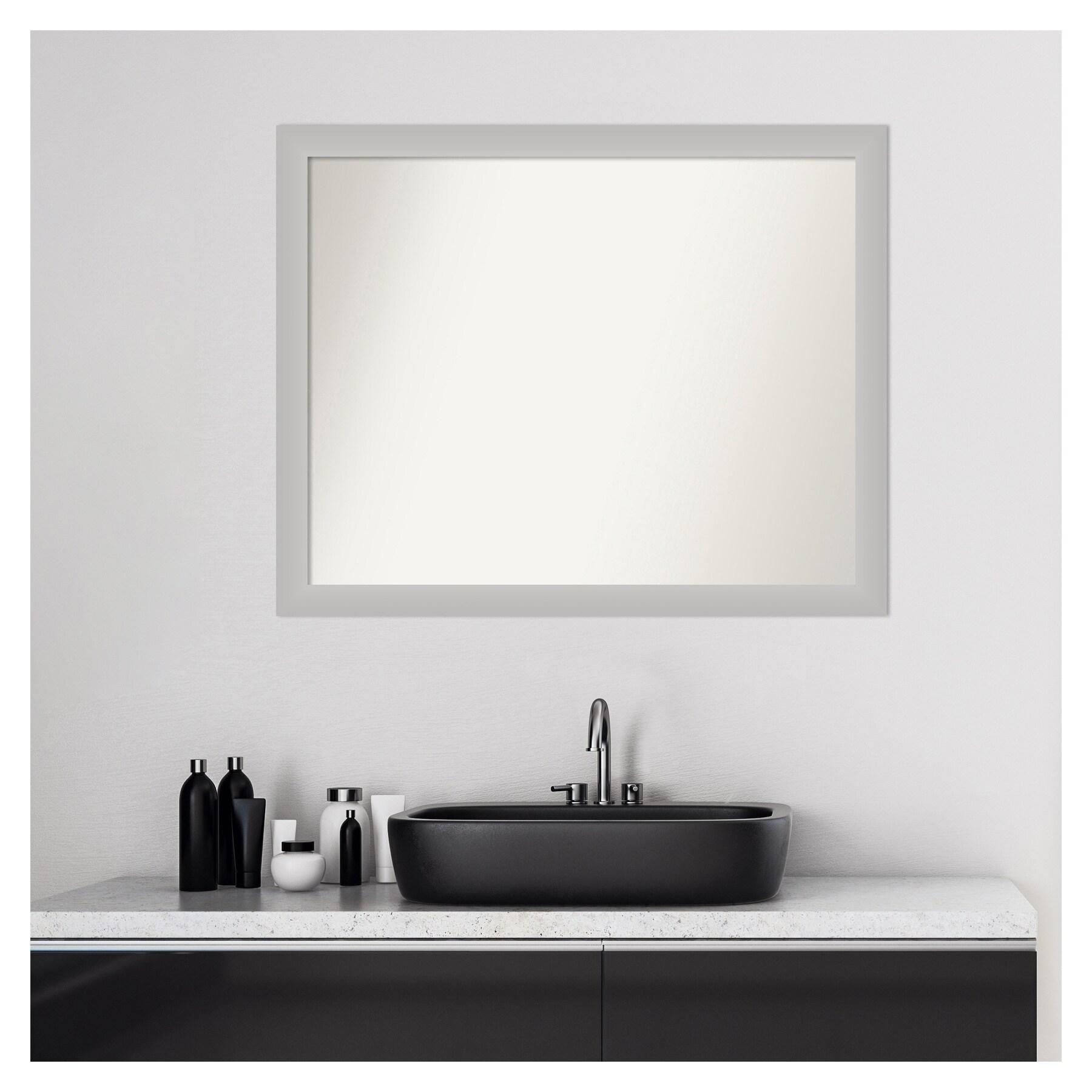 31" x 25" Non-Beveled Low Luster Wood Bathroom Wall Mirror Silver - Amanti Art