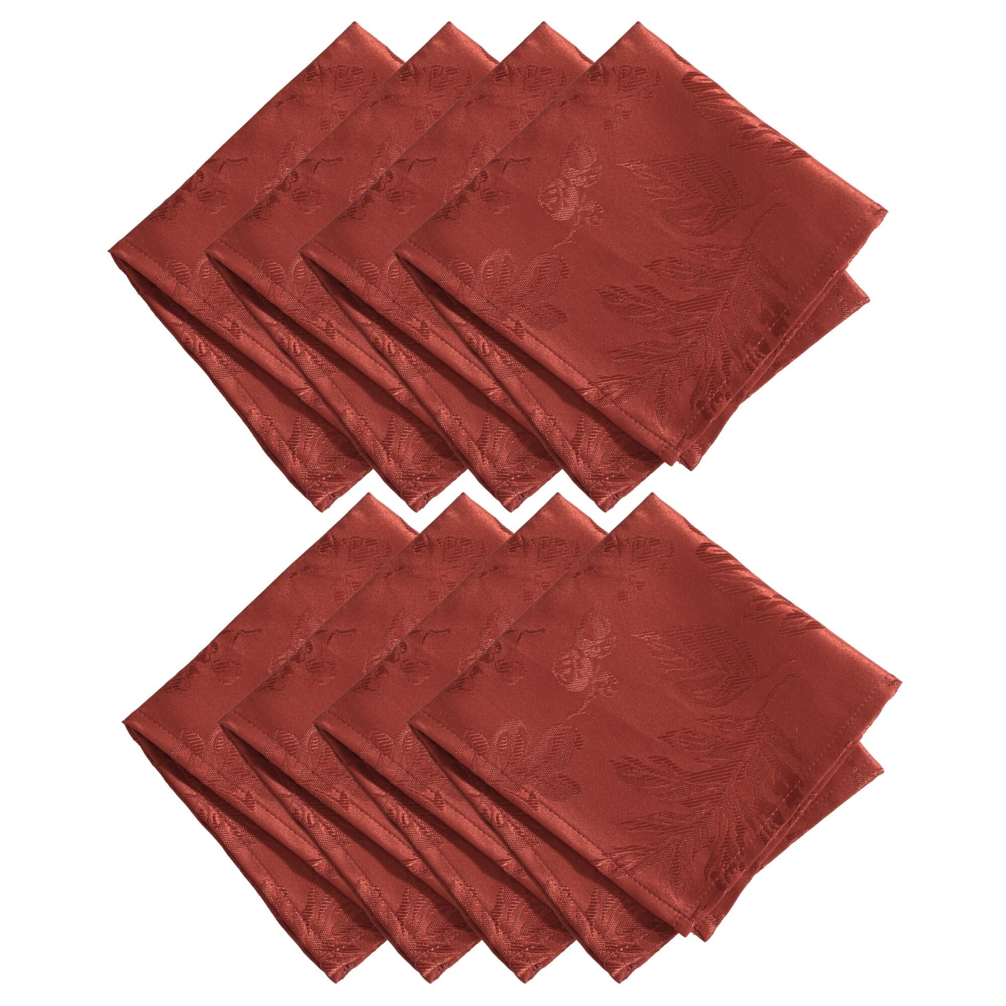 Elegant Woven Leaves Jacquard Damask Napkin, Set of 8 - 17" x 17" - Spice Red - Elrene Home Fashions