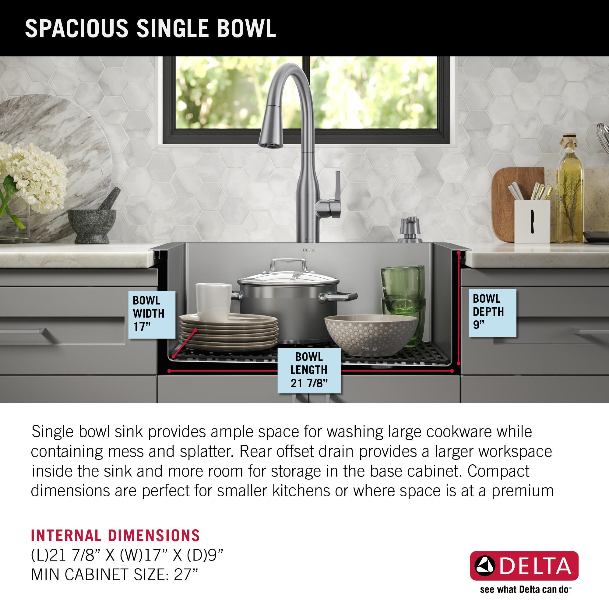 Delta Marca™ Drop-In Undermount Stainless Steel Single Bowl Kitchen Sink with Accessories