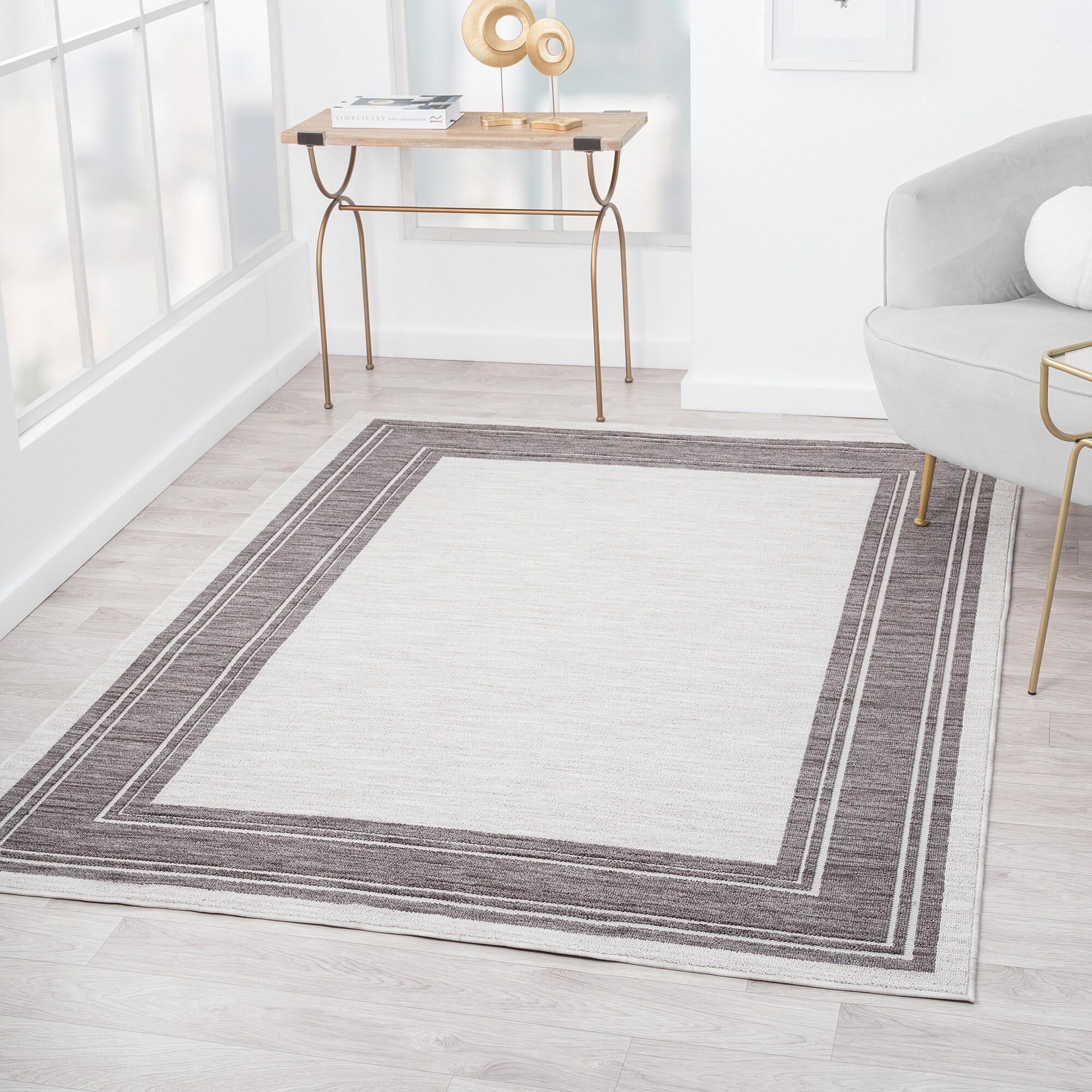 Wyatt Ivory/Gray 5 ft. x 7 ft. Bordered High-Low Yarn Indoor/Outdoor Area Rug