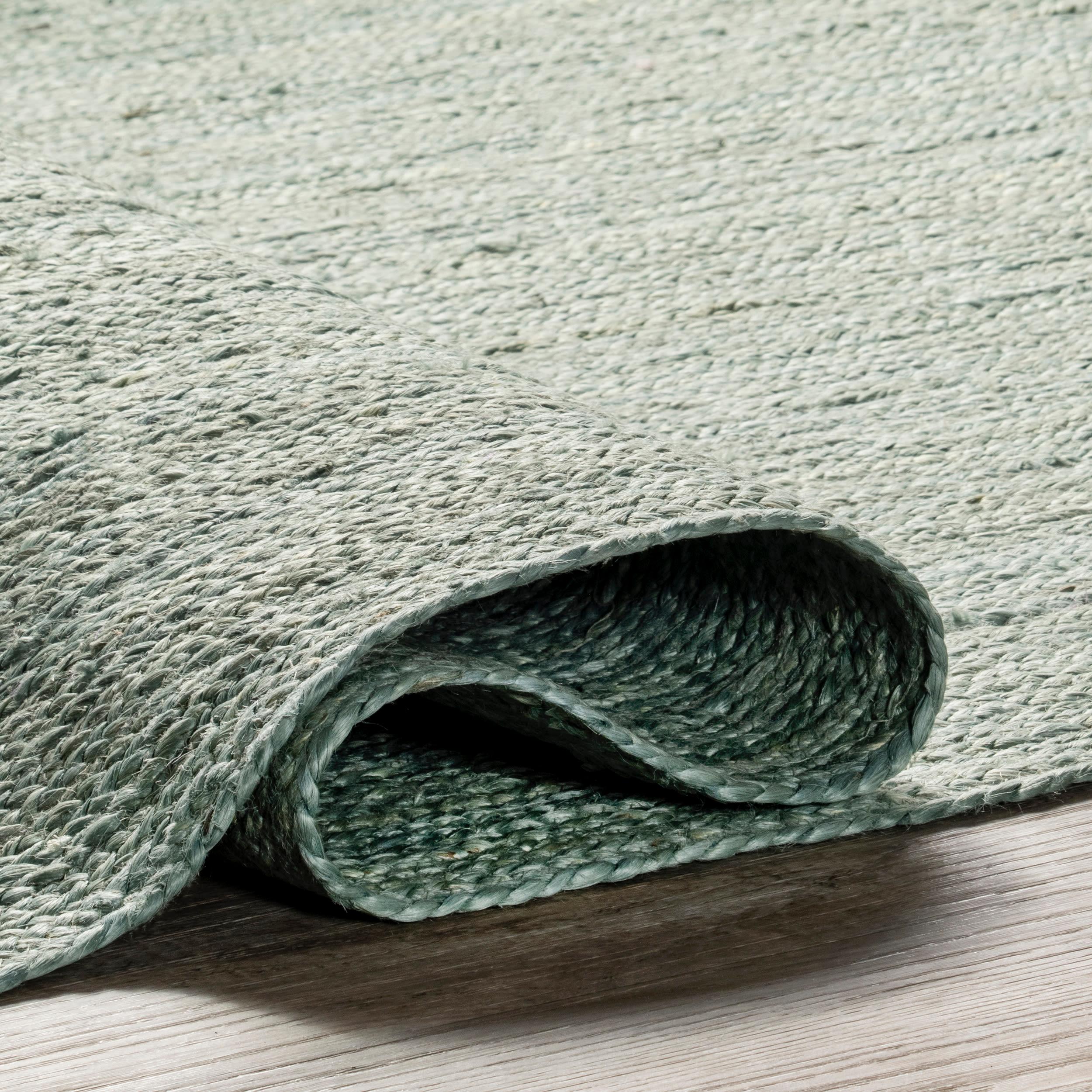 Nuloom 6x9 Rigo Jute Hand Woven Area Rug, Green, Solid Farmhouse Design, Natural Fiber Bedroom, Living Room, Kitchen