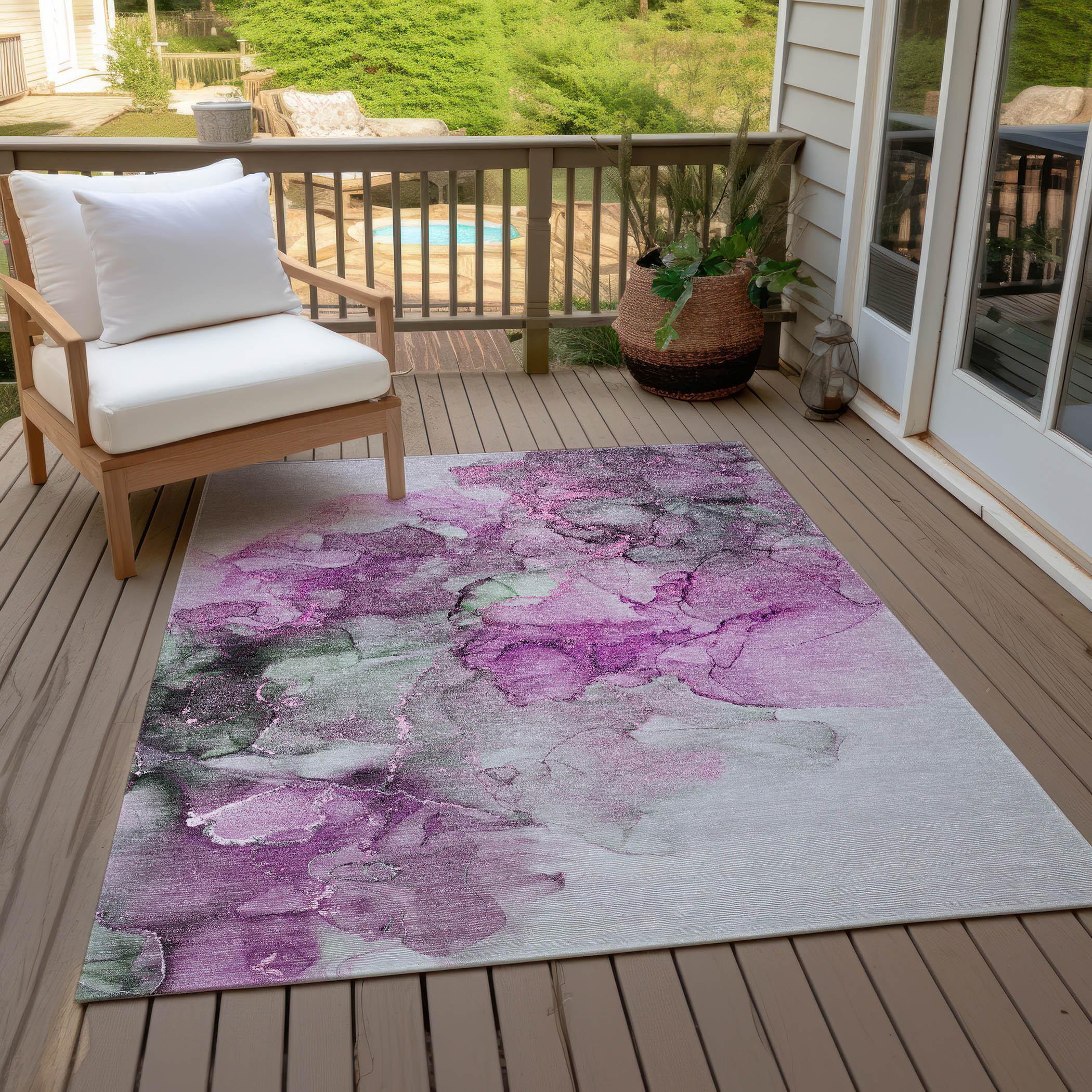 Pink Watercolor Pattern Machine Washable Synthetic Rug