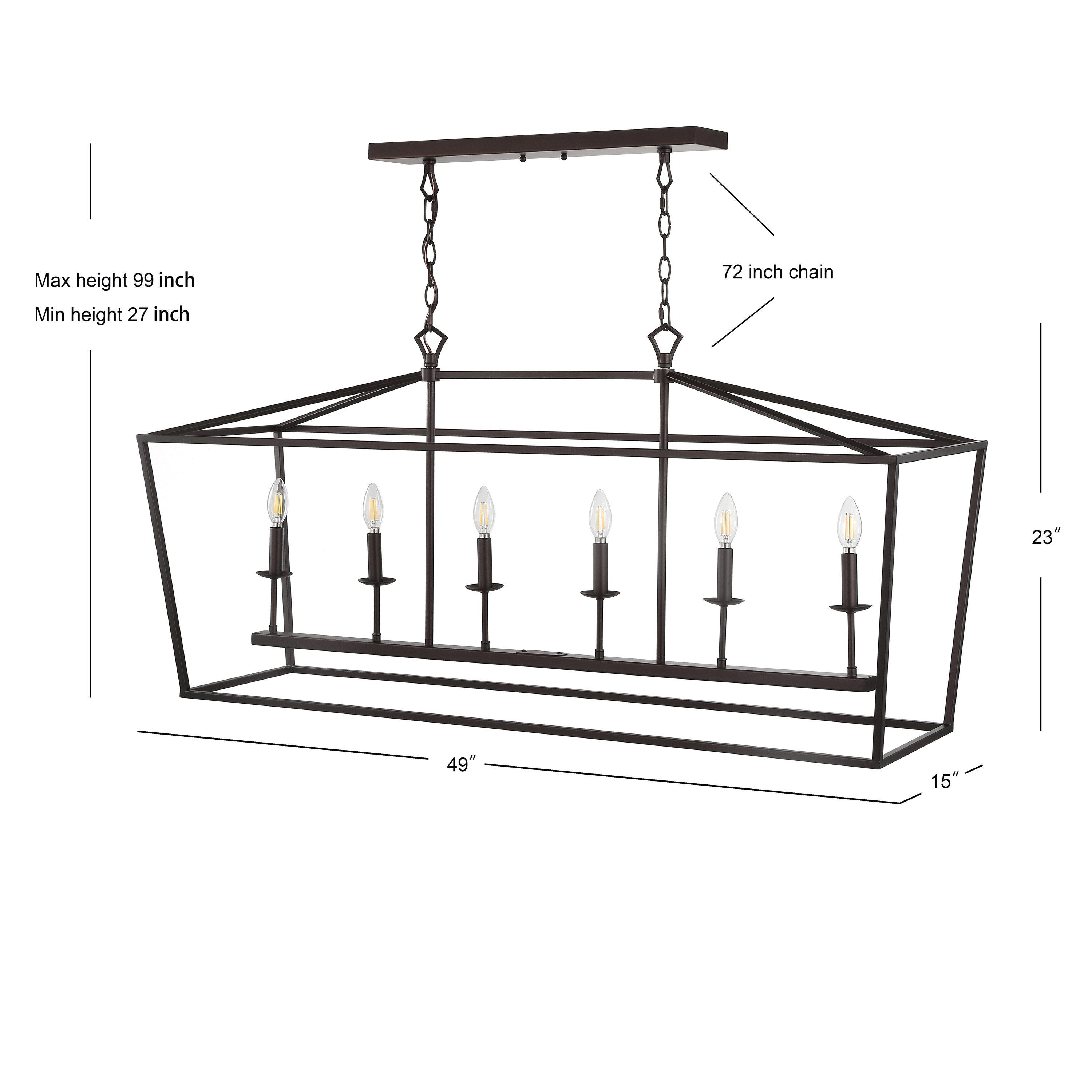 Pagoda 49" Linear 6-Bulb Lantern Metal LED Pendant, Oil Rubbed Bronze