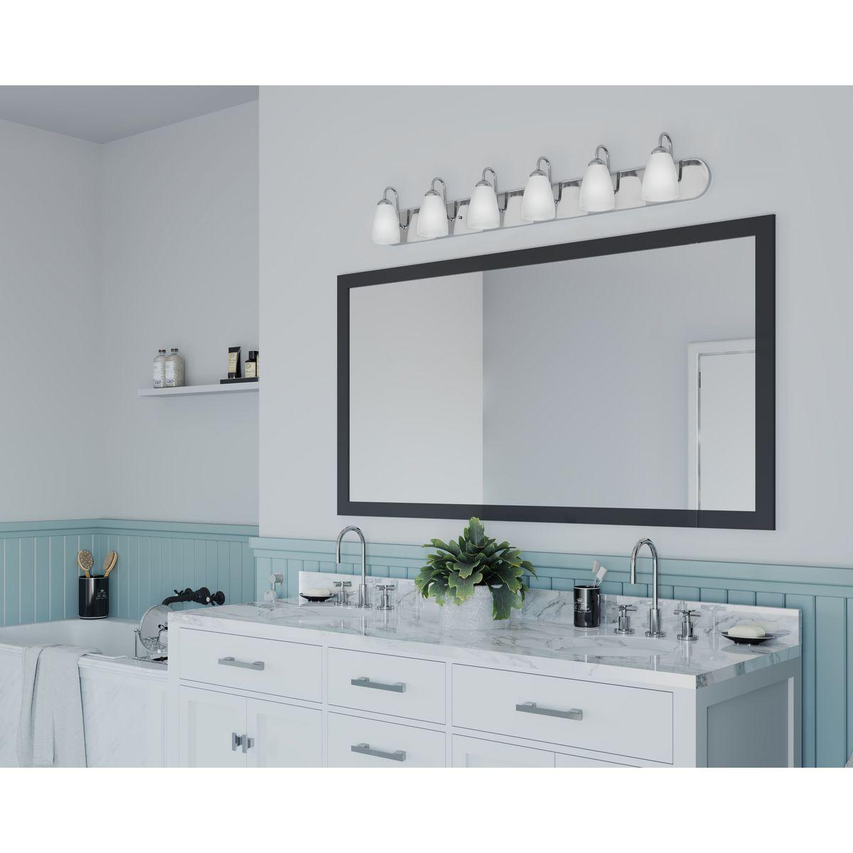 Progress Lighting Gather 6-Light Bath Bracket, Polished Chrome, Etched Glass Shades